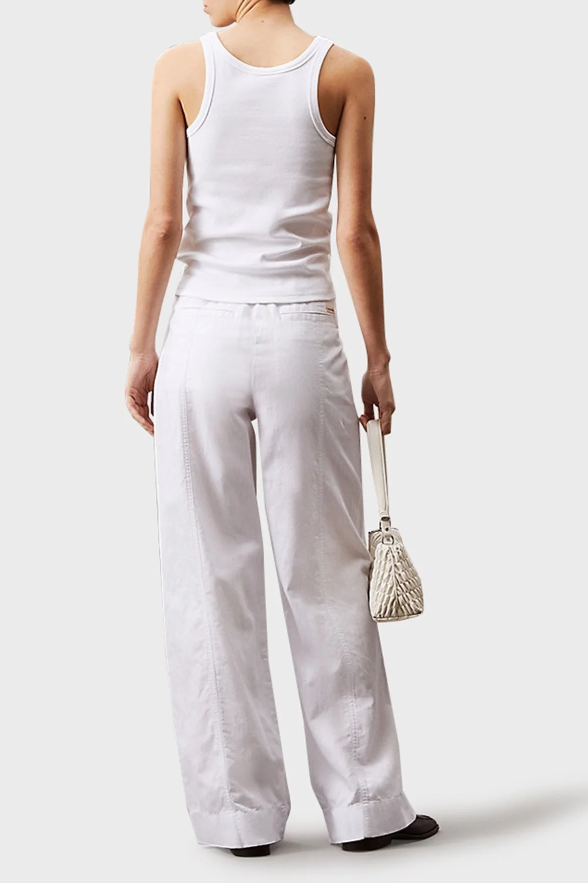 Calvin Klein Pamuk ve Keten Karışımlı Straight Fit Düz Paça J20J225340YAA Bayan Pantolon J20J225340 YAA BEYAZ - 8