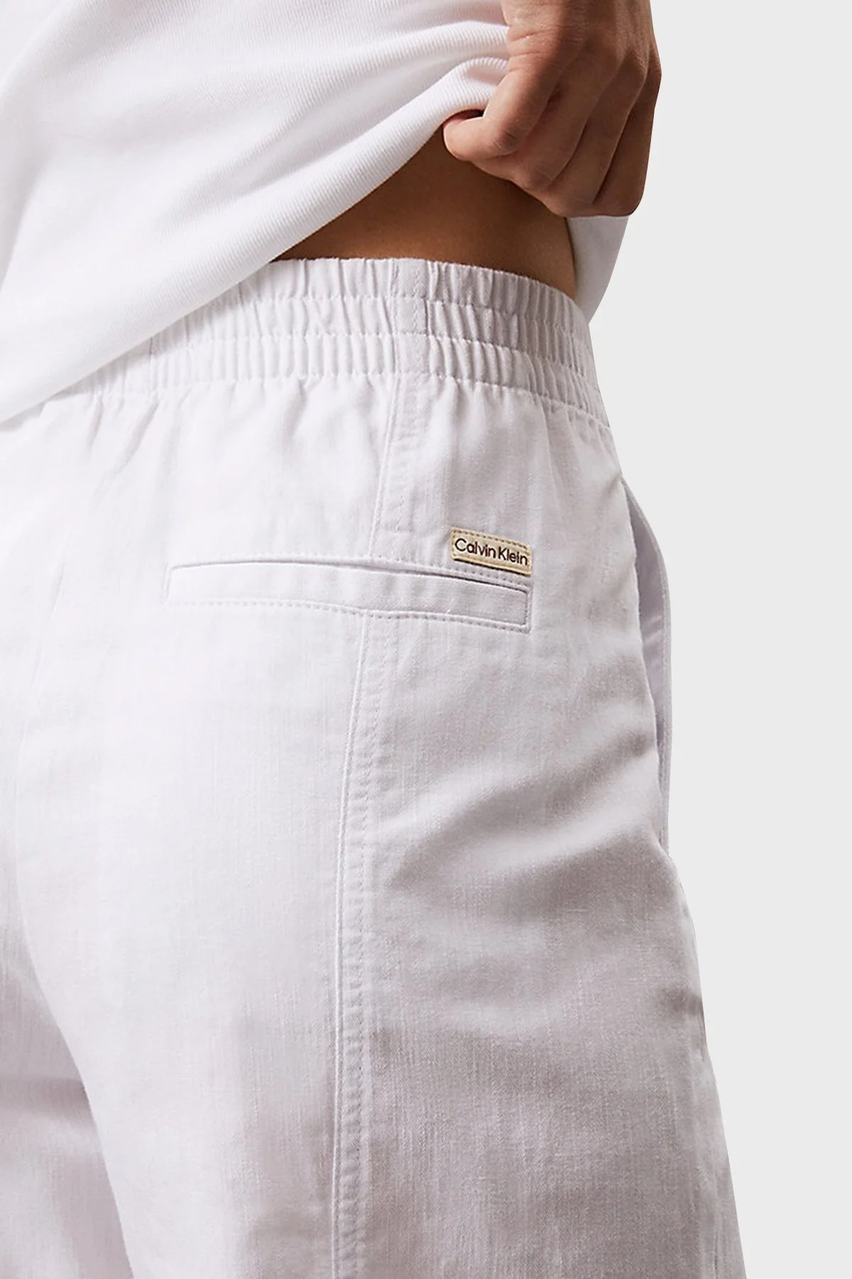 Calvin Klein Pamuk ve Keten Karışımlı Straight Fit Düz Paça J20J225340YAA Bayan Pantolon J20J225340 YAA BEYAZ - 14