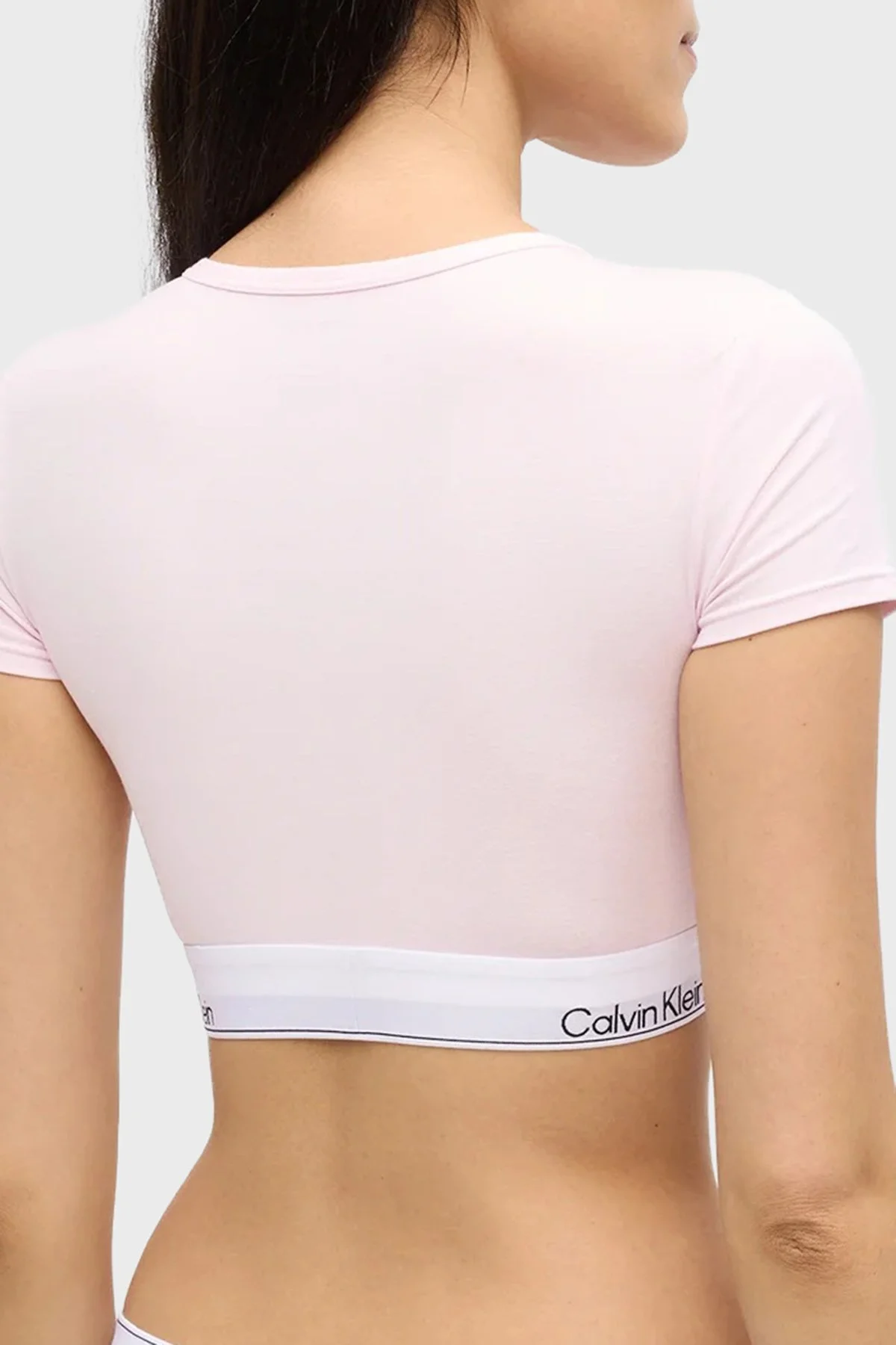 Calvin Klein Pamuk ve Modal Karışımlı Logolu Yuvarlak Yaka LV00QF84958Z6 Kadın Crop LV00QF8495 8Z6 PEMBE - 2