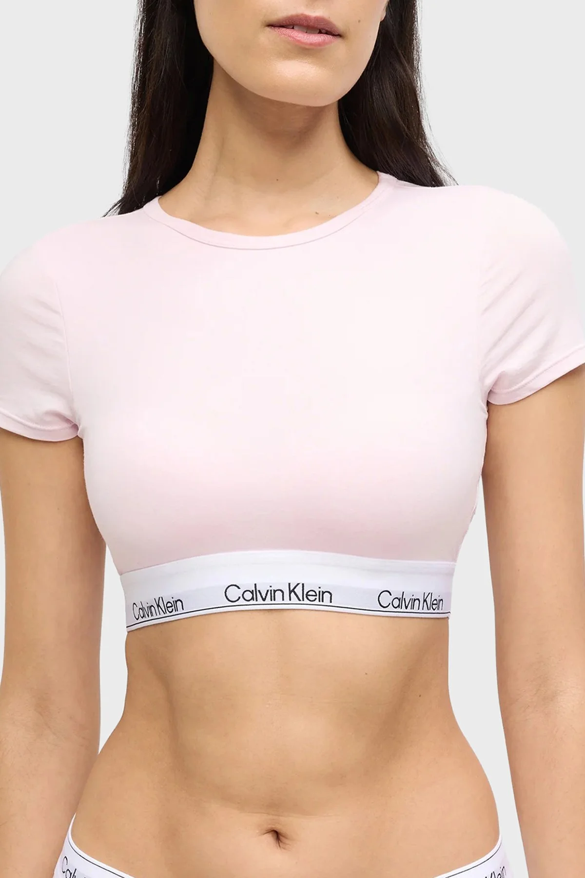 Calvin Klein Pamuk ve Modal Karışımlı Logolu Yuvarlak Yaka LV00QF84958Z6 Kadın Crop LV00QF8495 8Z6 PEMBE - 4