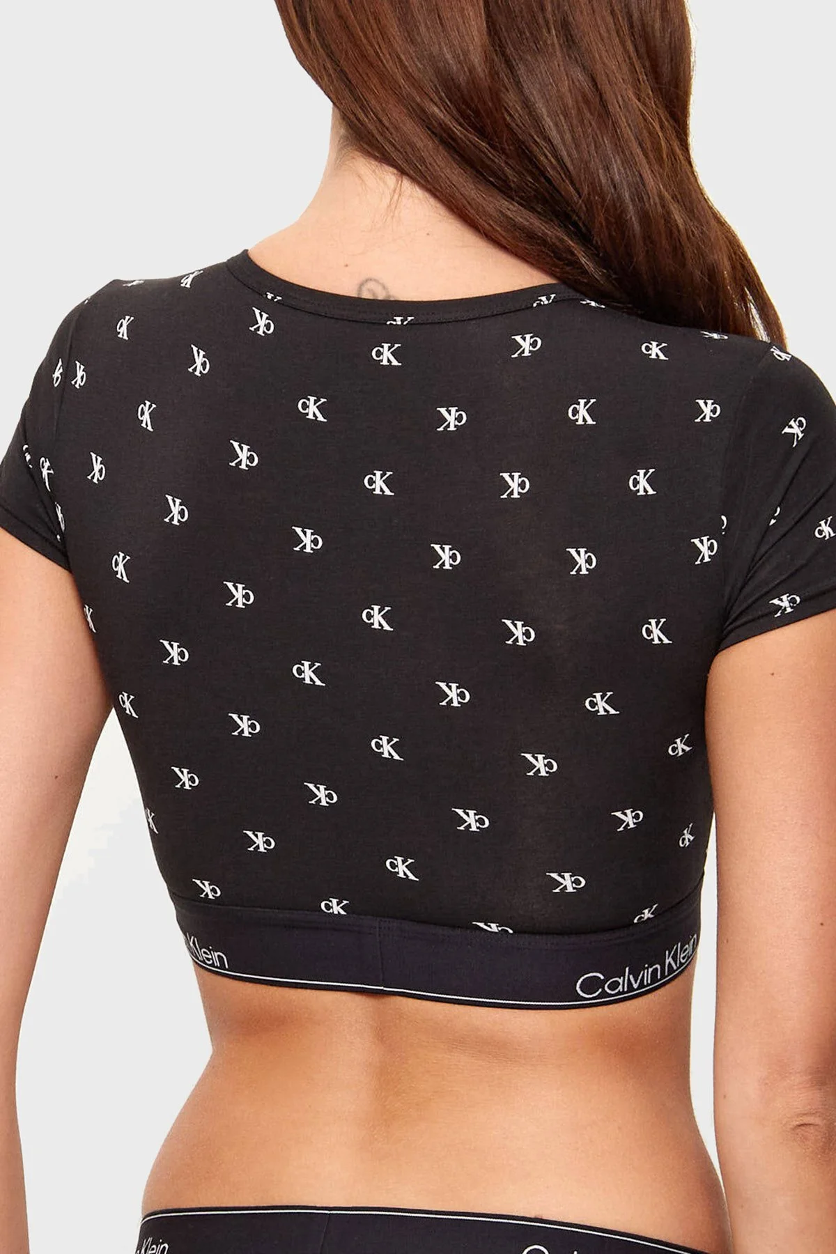 Calvin Klein Pamuk ve Modal Karışımlı Logolu Yuvarlak Yaka LV00QF8495PCS Bayan Crop LV00QF8495 PCS SİYAH - 3