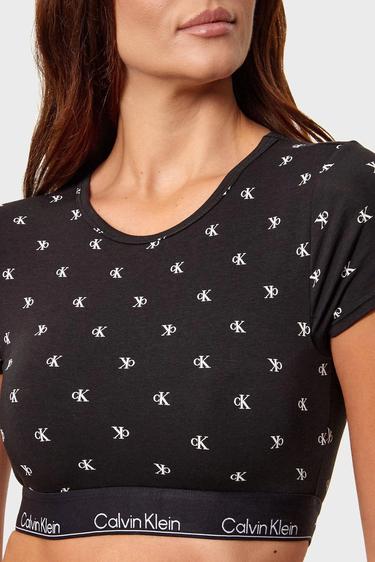 Calvin Klein Pamuk ve Modal Karışımlı Logolu Yuvarlak Yaka LV00QF8495PCS Bayan Crop LV00QF8495 PCS SİYAH - 4