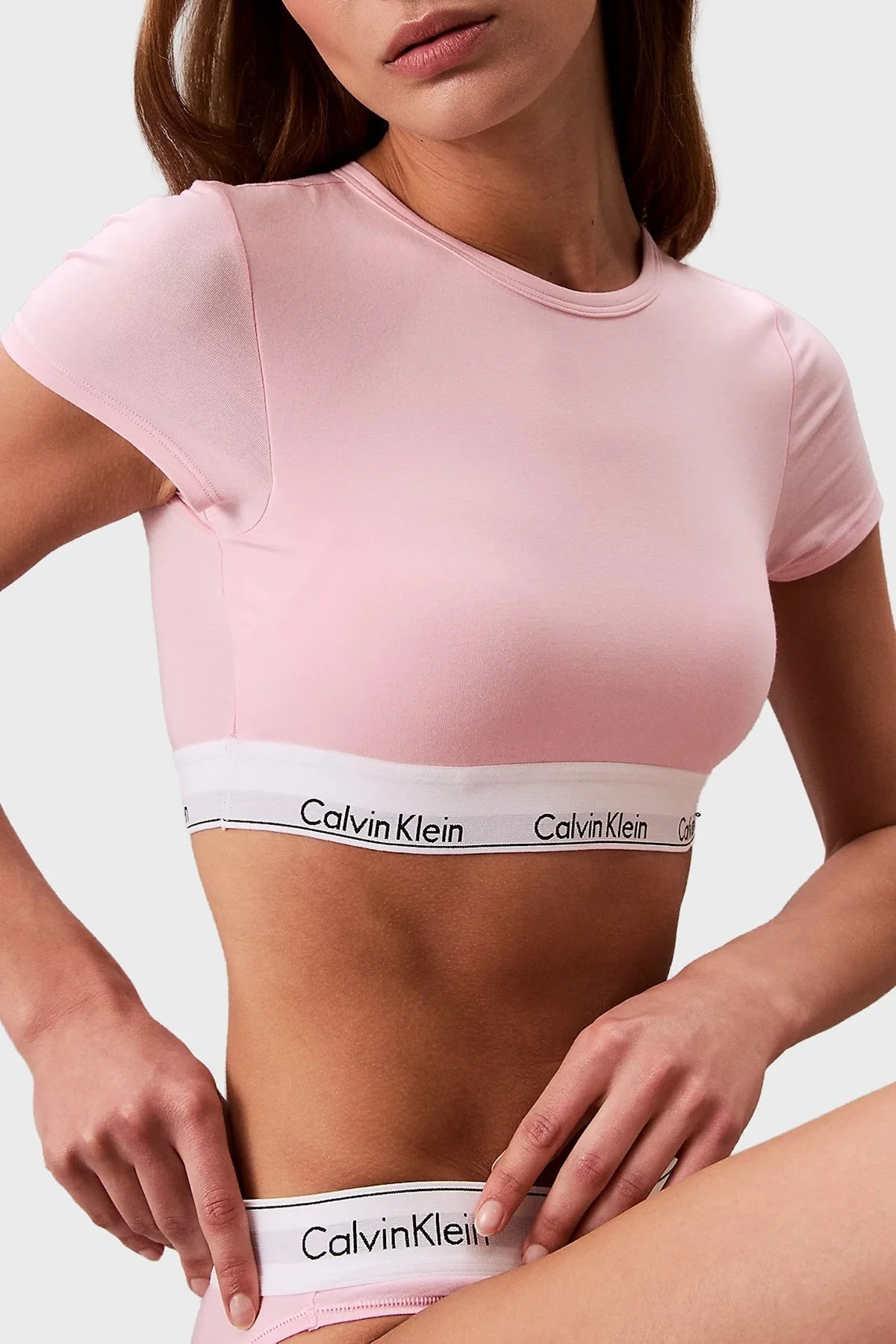 Calvin Klein Pamuk ve Modal Karışımlı Slim Fit Logolu LV00QF7213SQL Bayan Top LV00QF7213 SQL AÇIK PEMBE - 6