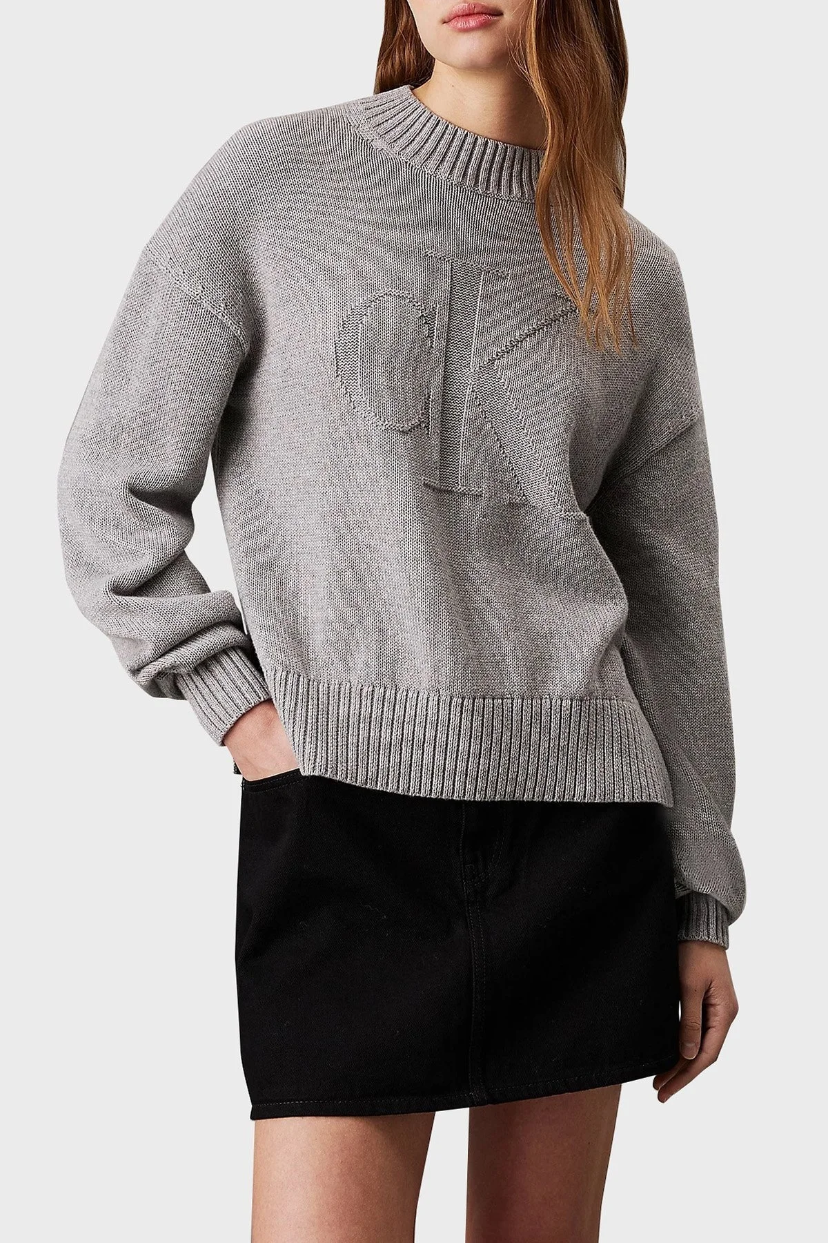 Calvin Klein Pamuk ve Yün Karışımlı Regular Fit J20J224224P41 Bayan Kazak J20J224224 P41 GRİ - 1