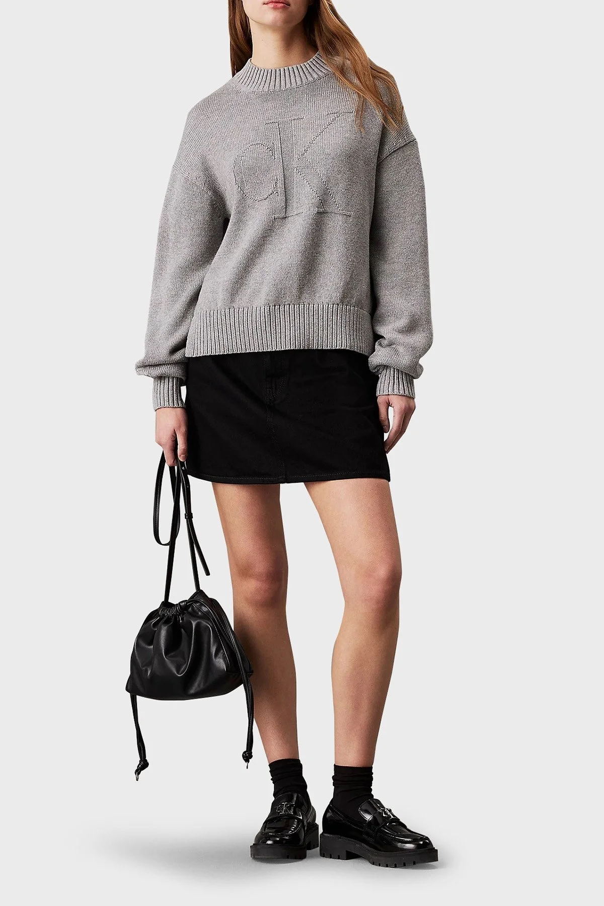 Calvin Klein Pamuk ve Yün Karışımlı Regular Fit J20J224224P41 Bayan Kazak J20J224224 P41 GRİ - 3