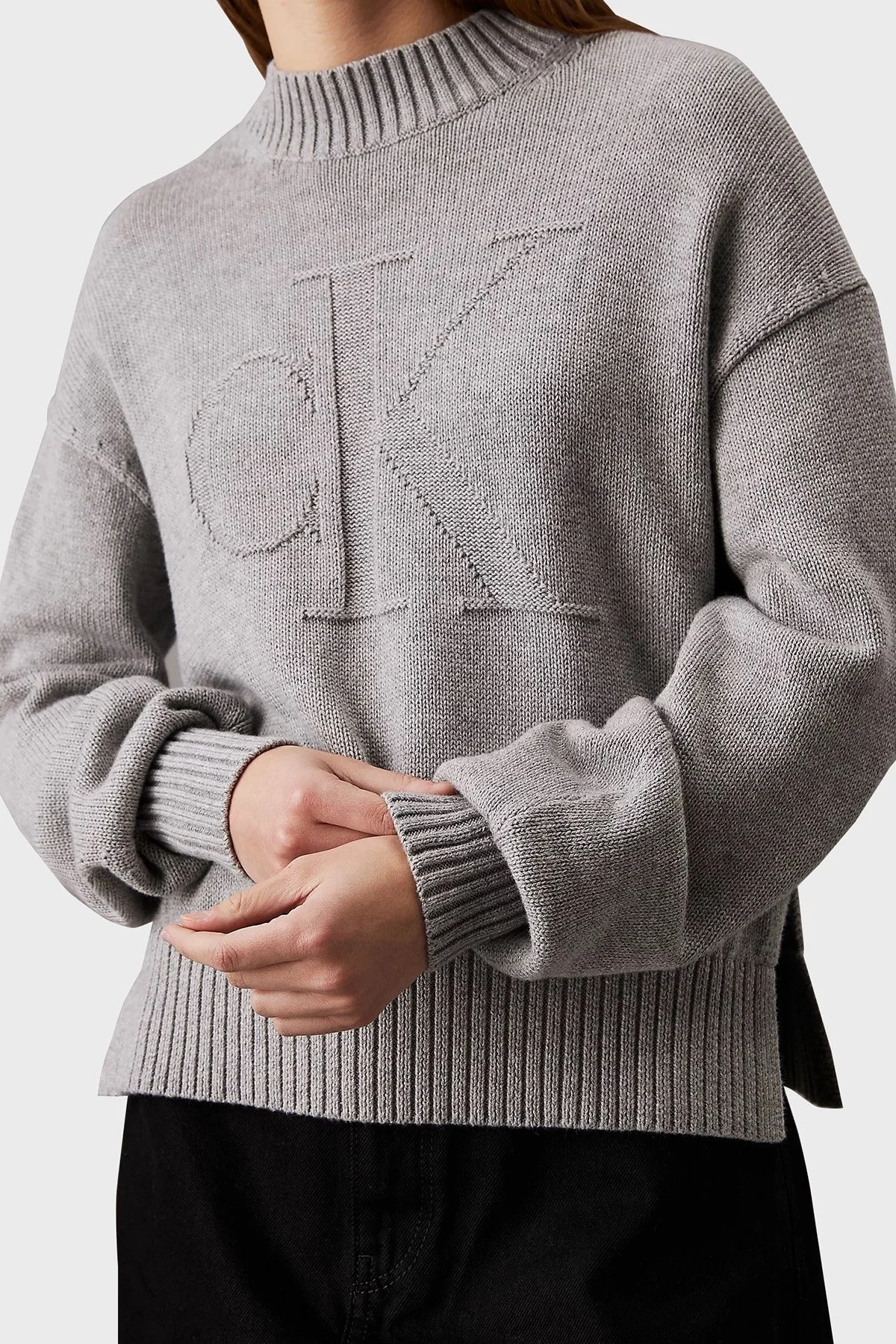 Calvin Klein Pamuk ve Yün Karışımlı Regular Fit J20J224224P41 Bayan Kazak J20J224224 P41 GRİ - 4