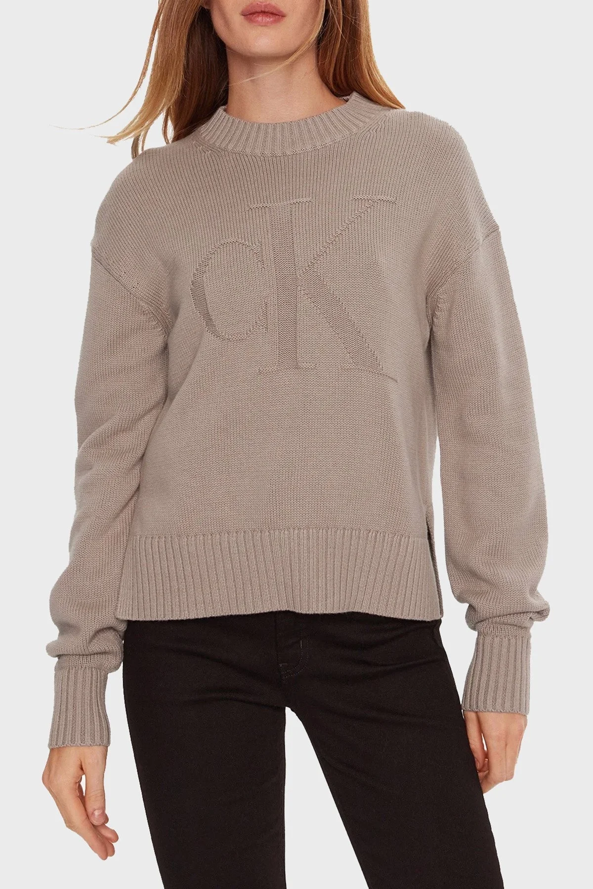 Calvin Klein Pamuk ve Yün Karışımlı Regular Fit J20J224224PCF Bayan Kazak J20J224224 PCF BEJ - 1