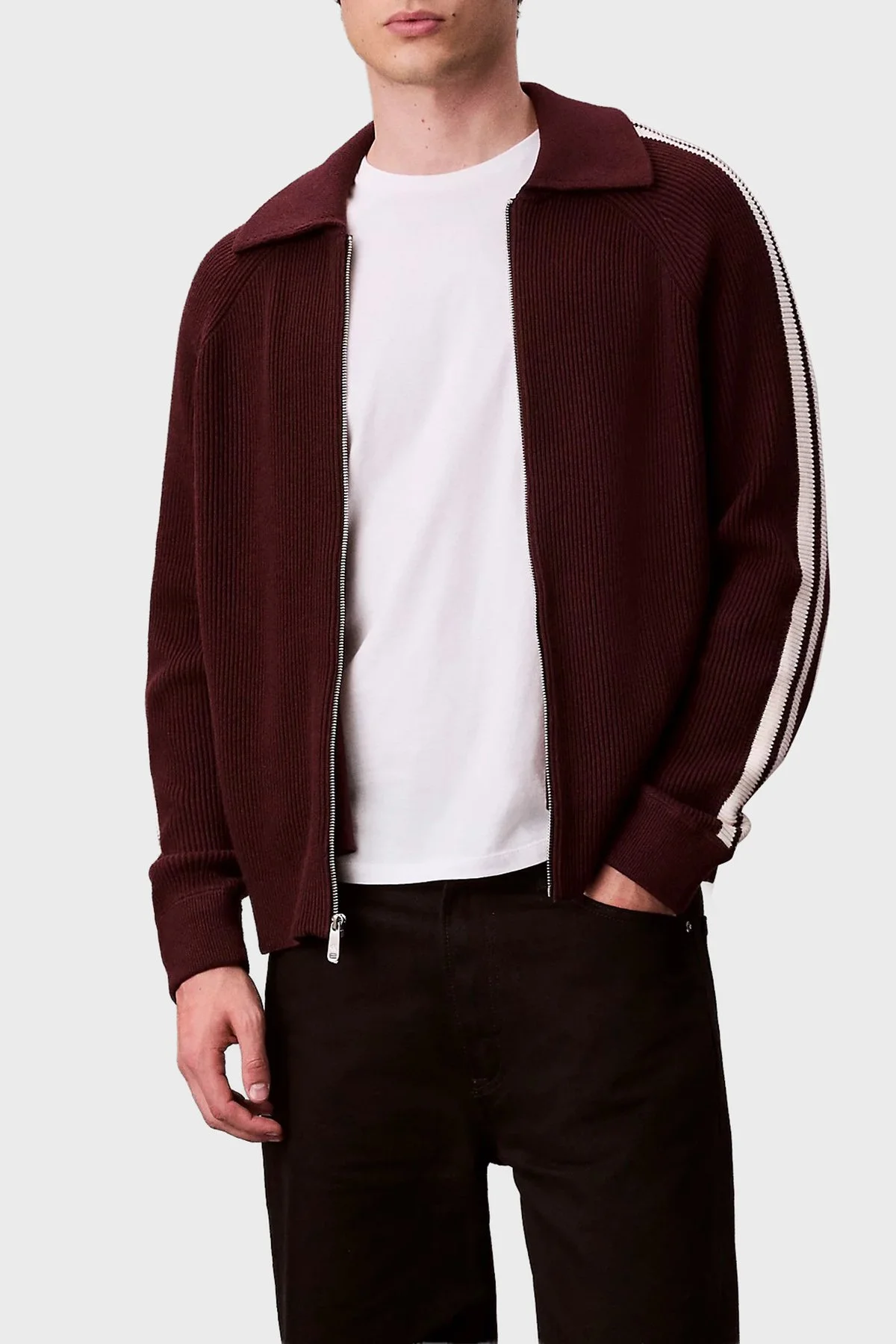 Calvin Klein Pamuk ve Yün Karışımlı Relaxed Fit Şerit Detaylı LV04RD301GGR9 Erkek Ceket LV04RD301G GR9 BORDO - 1