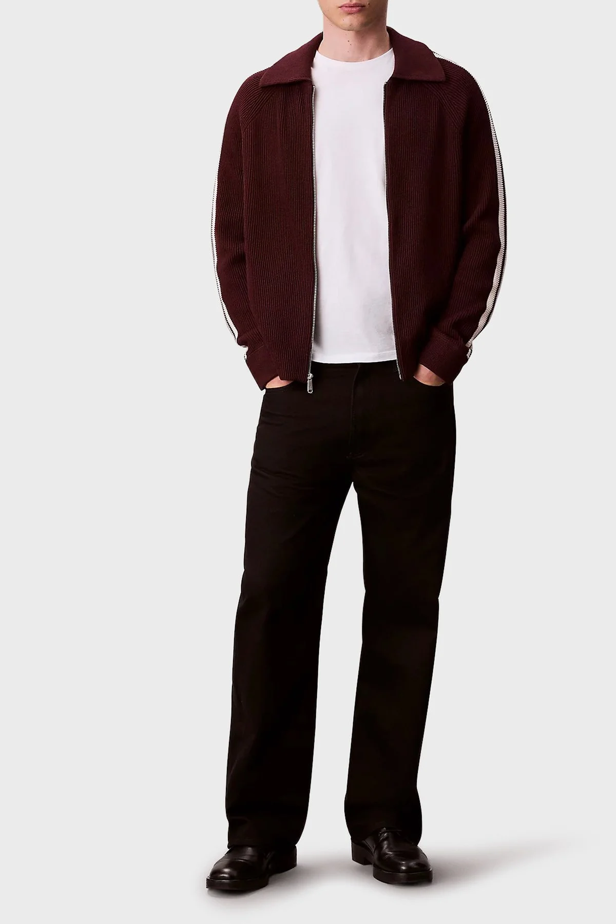 Calvin Klein Pamuk ve Yün Karışımlı Relaxed Fit Şerit Detaylı LV04RD301GGR9 Erkek Ceket LV04RD301G GR9 BORDO - 2