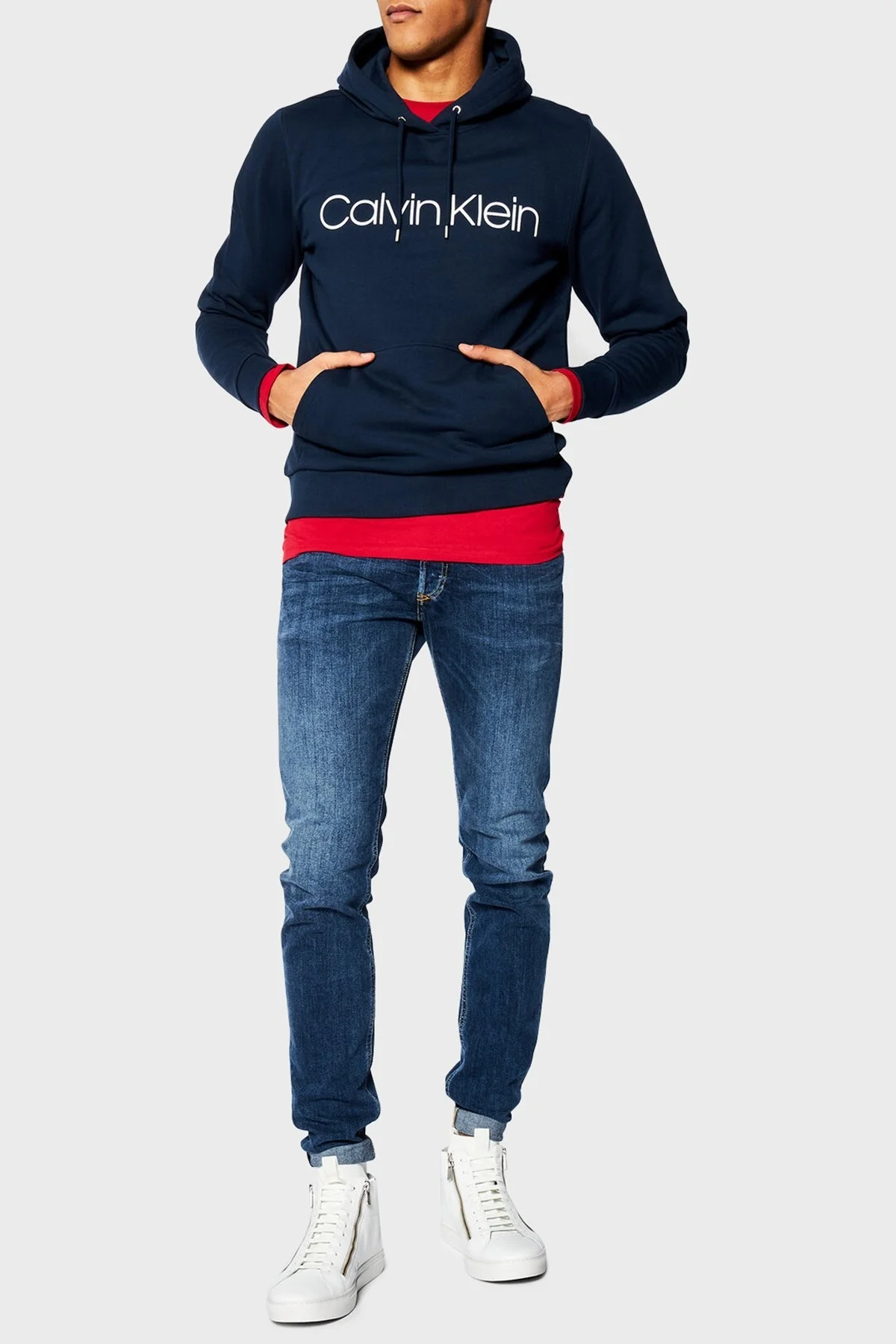 Calvin Klein Pamuklu Baskılı Kapüşonlu Regular Fit Erkek Sweat K10K104060 407 LACİVERT - 4