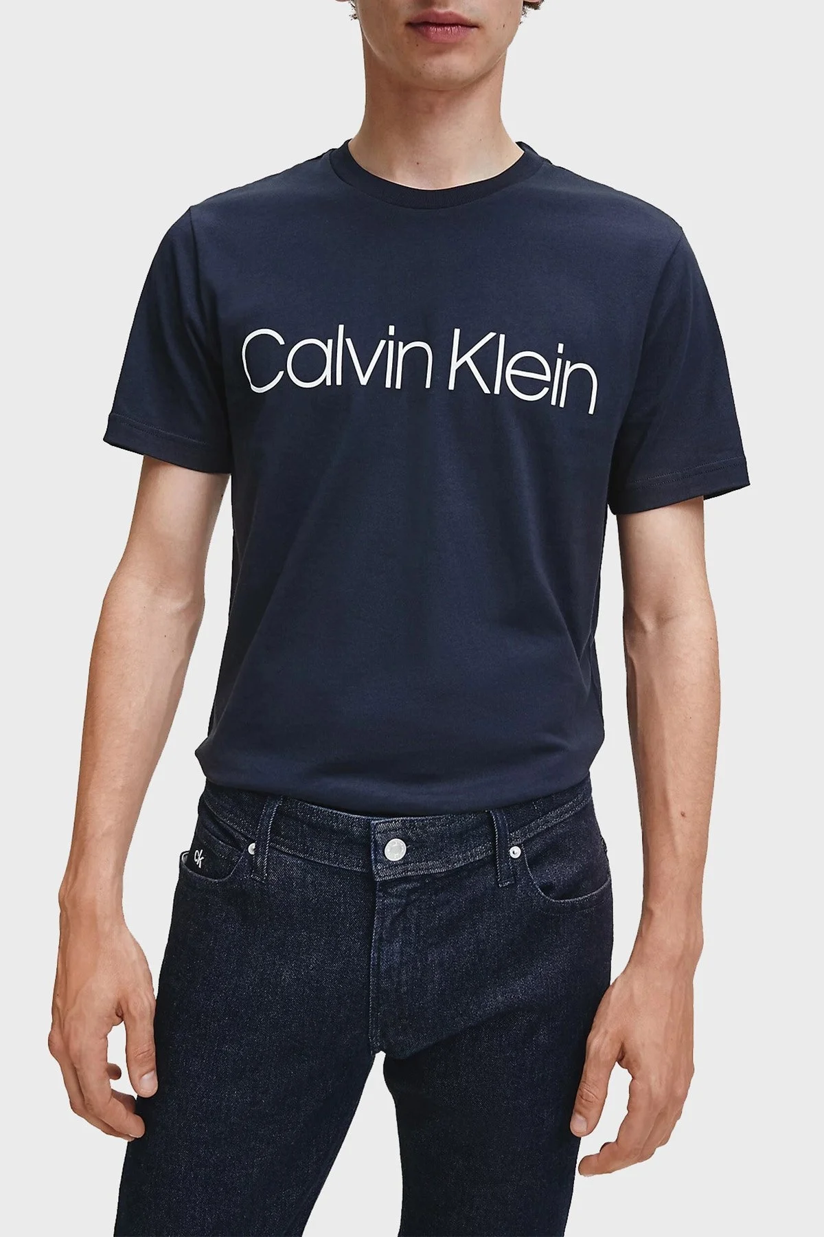 Calvin Klein Pamuklu Baskılı Regular Fit Bisiklet Yaka Erkek T Shirt K10K104063 407 LACİVERT - 1