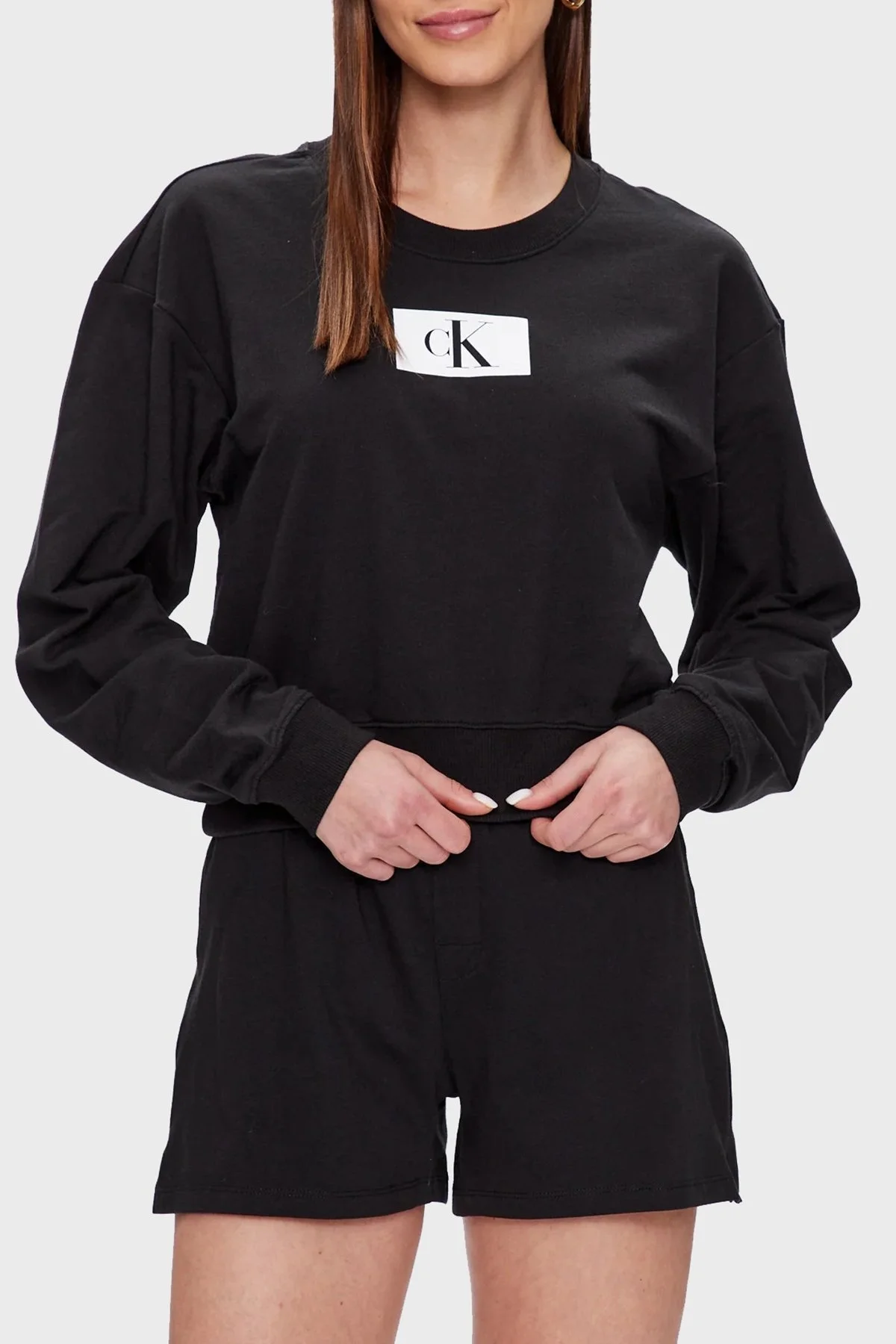 Calvin Klein Pamuklu Bisiklet Yaka Crop 000QS6942EUB1 Bayan Sweat 000QS6942E UB1 SİYAH - 1