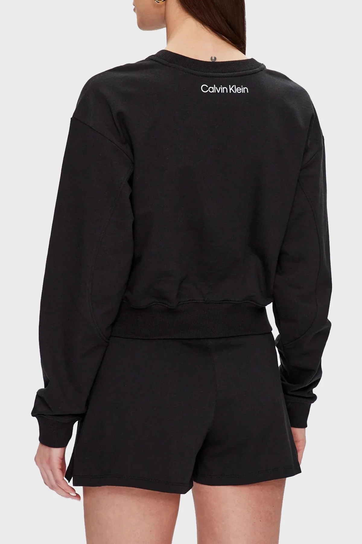 Calvin Klein Pamuklu Bisiklet Yaka Crop 000QS6942EUB1 Bayan Sweat 000QS6942E UB1 SİYAH - 2