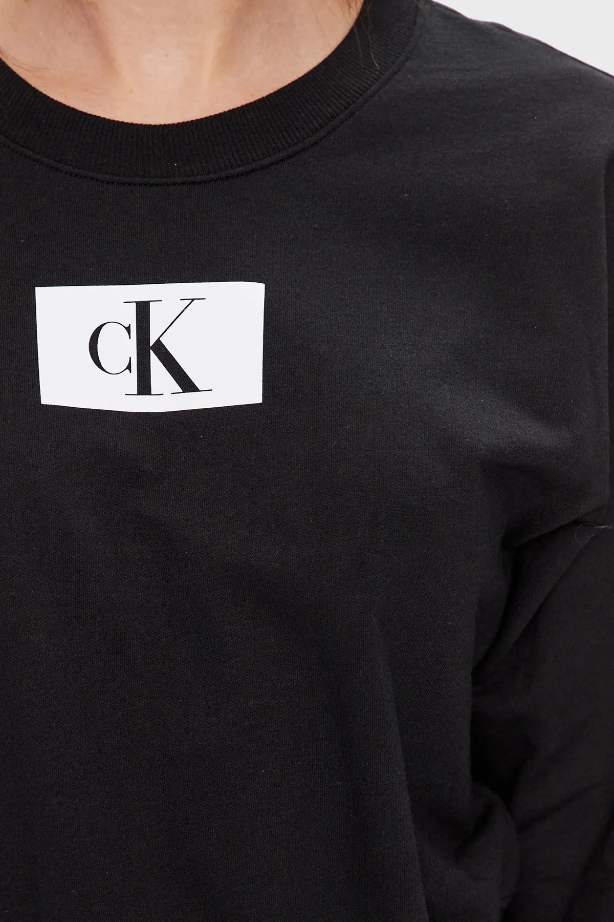 Calvin Klein Pamuklu Bisiklet Yaka Crop 000QS6942EUB1 Bayan Sweat 000QS6942E UB1 SİYAH - 3