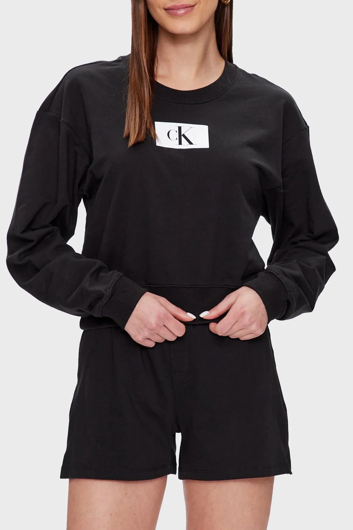 Calvin Klein Pamuklu Bisiklet Yaka Crop 000QS6942EUB1 Bayan Sweat 000QS6942E UB1 SİYAH - 1