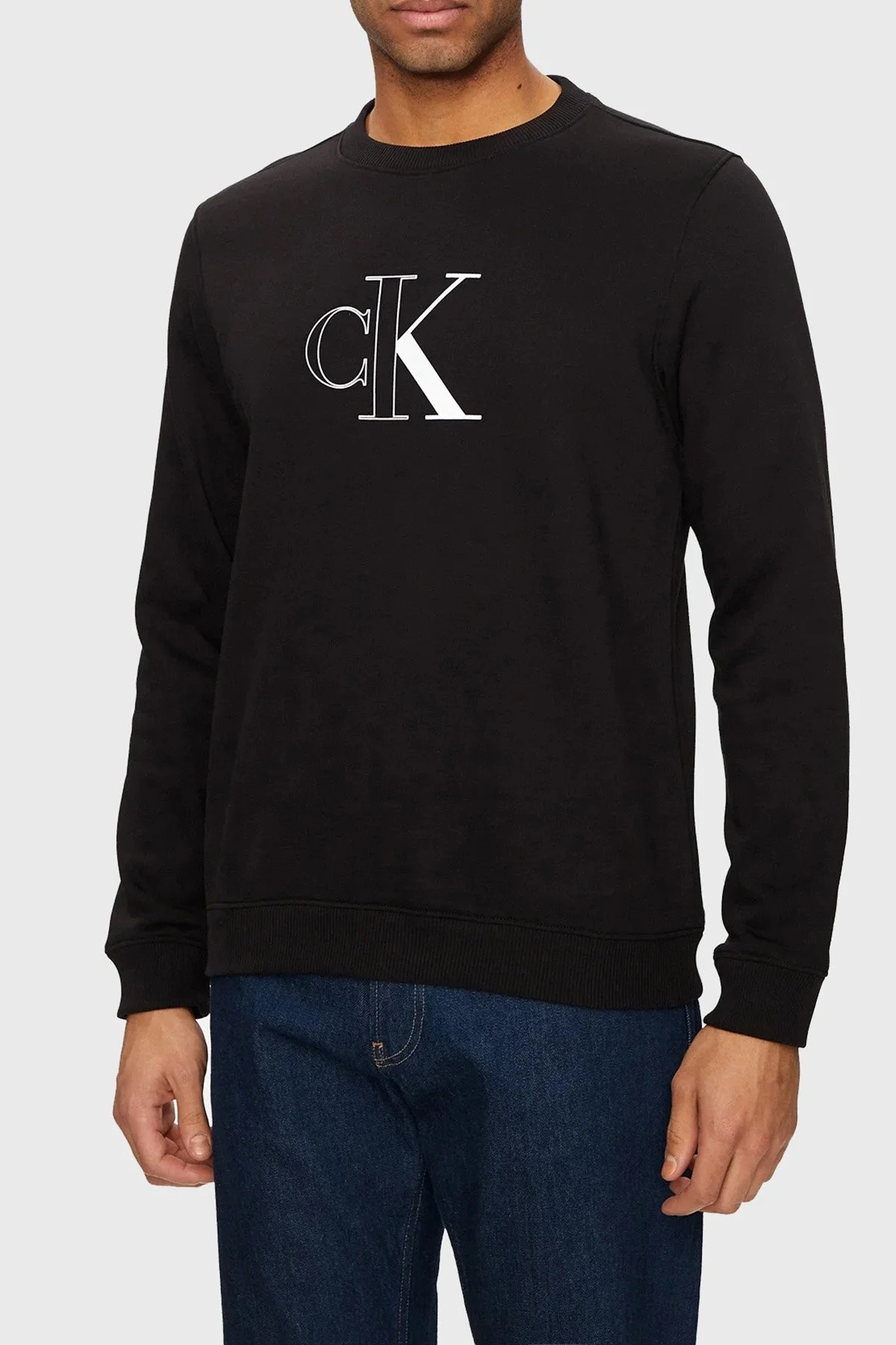 Calvin Klein Pamuklu Bisiklet Yaka J30J326034BEH Erkek Sweat J30J326034 BEH SİYAH - 1