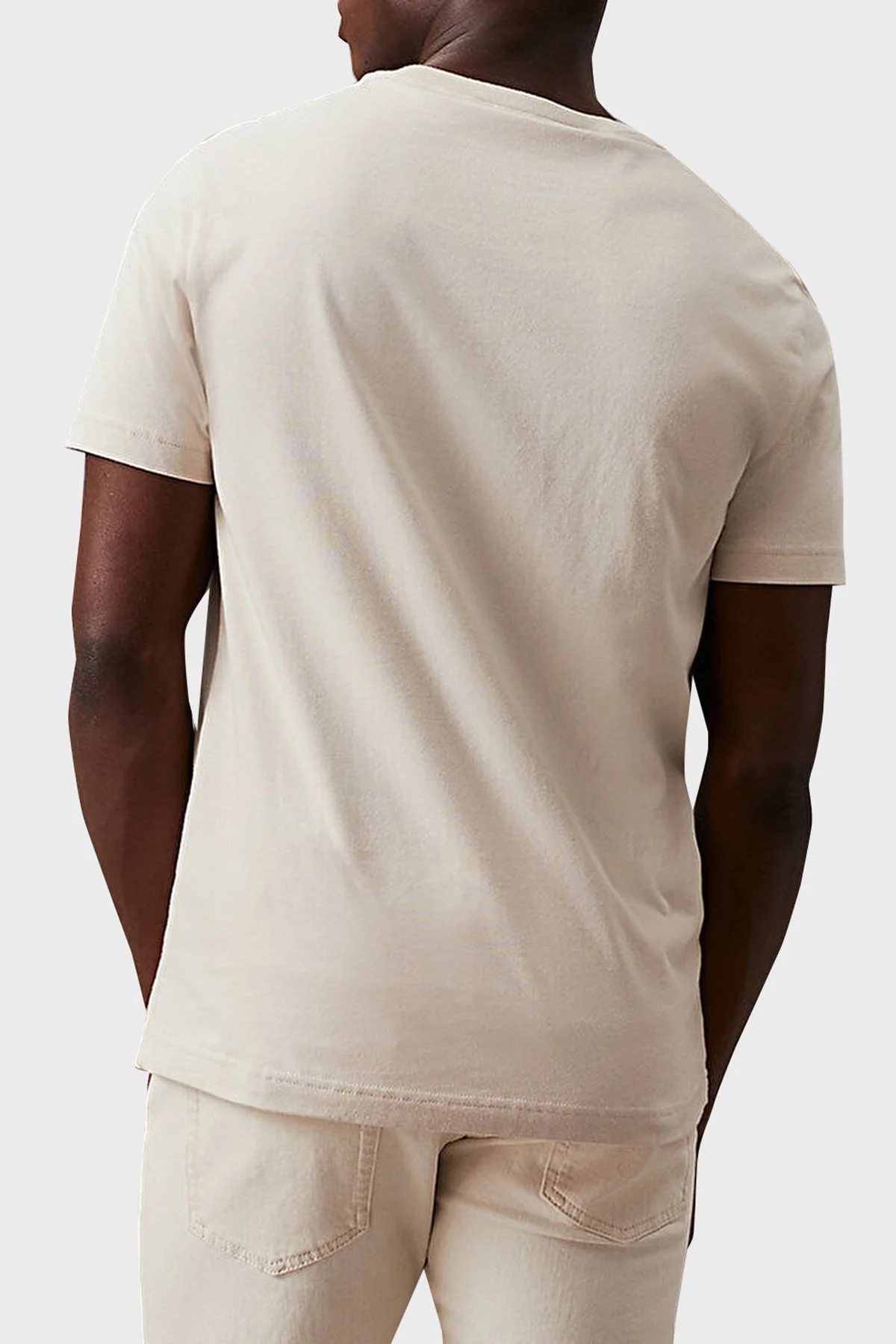 Calvin Klein Pamuklu Bisiklet Yaka K10K113118ACE Erkek T Shirt K10K113118 ACE BEJ - 2