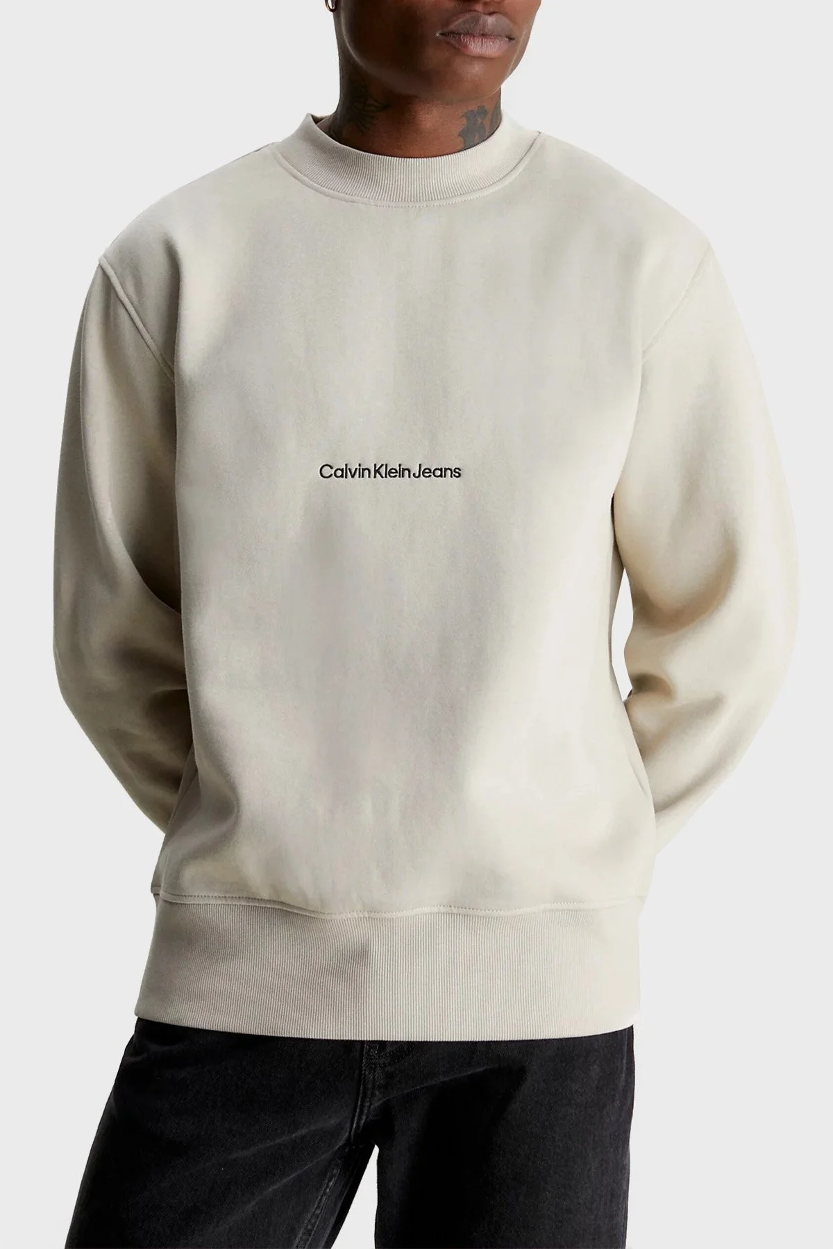 Calvin Klein Pamuklu Bisiklet Yaka Relaxed Fit J30J324116PED Erkek Sweat J30J324116 PED BEJ - 1