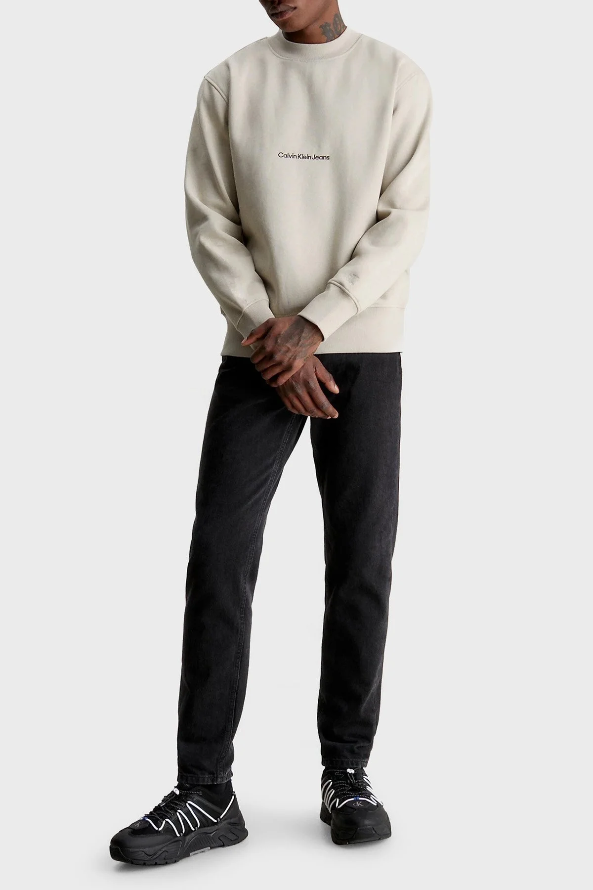 Calvin Klein Pamuklu Bisiklet Yaka Relaxed Fit J30J324116PED Erkek Sweat J30J324116 PED BEJ - 4