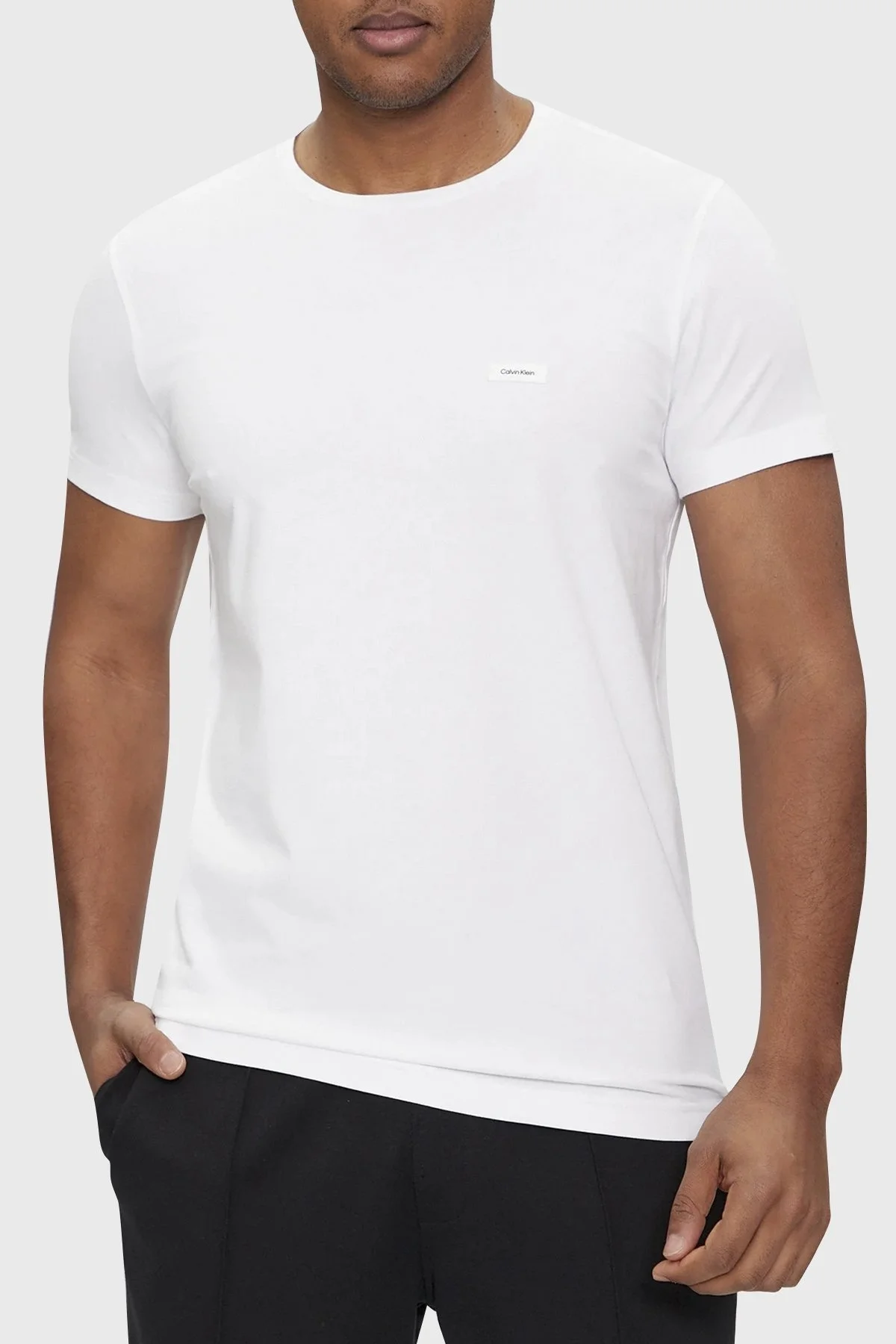 Calvin Klein Pamuklu Bisiklet Yaka Slim Fit K10K112724YAF Erkek T Shirt K10K112724 YAF BEYAZ - 1