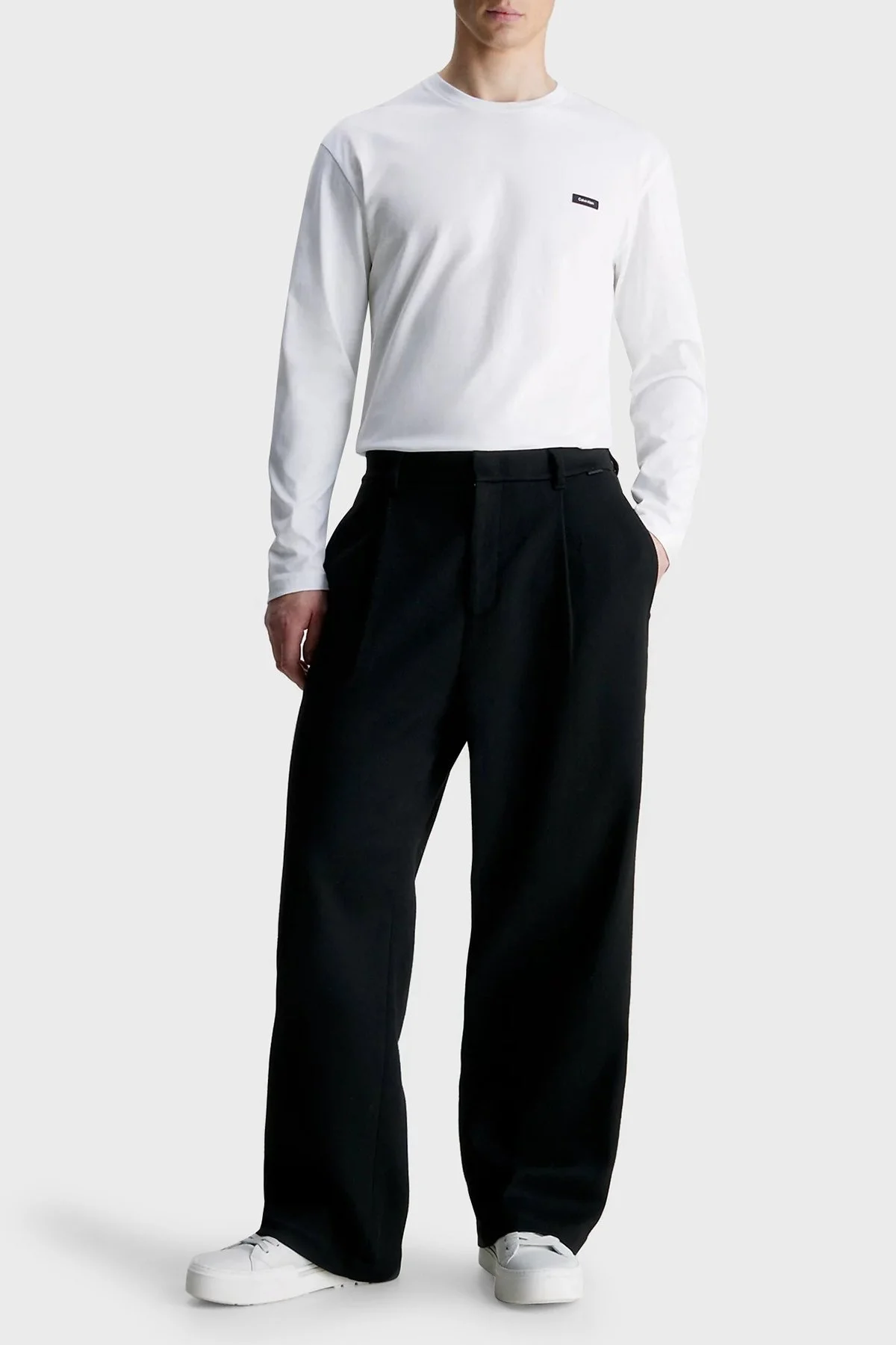 Calvin Klein Pamuklu Bisiklet Yaka Uzun Kollu Regular Fit K10K111847YAF Erkek T Shirt K10K111847 YAF BEYAZ - 4