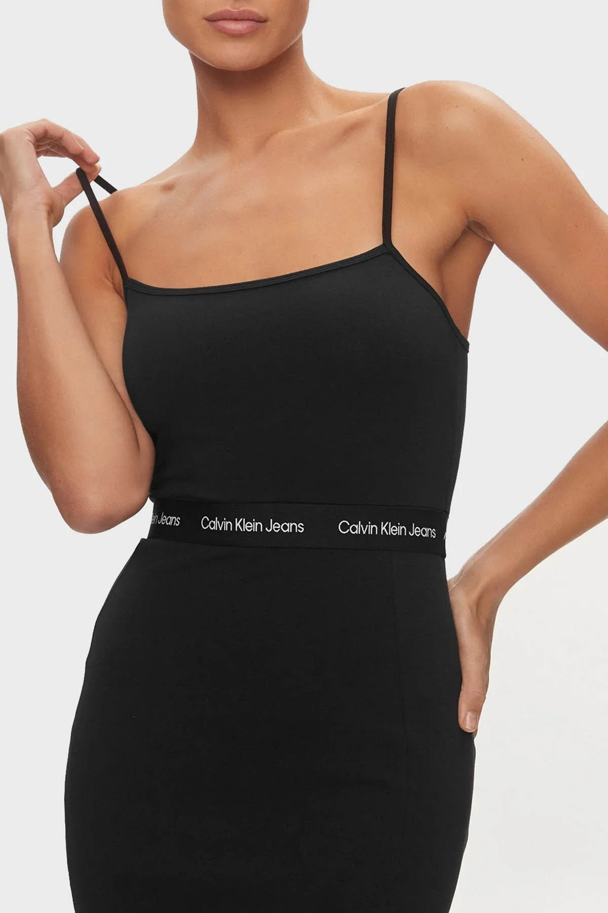 Calvin Klein Pamuklu Bodycon İp Askılı Mini J20J219644BEH Bayan Elbise J20J219644 BEH SİYAH - 3