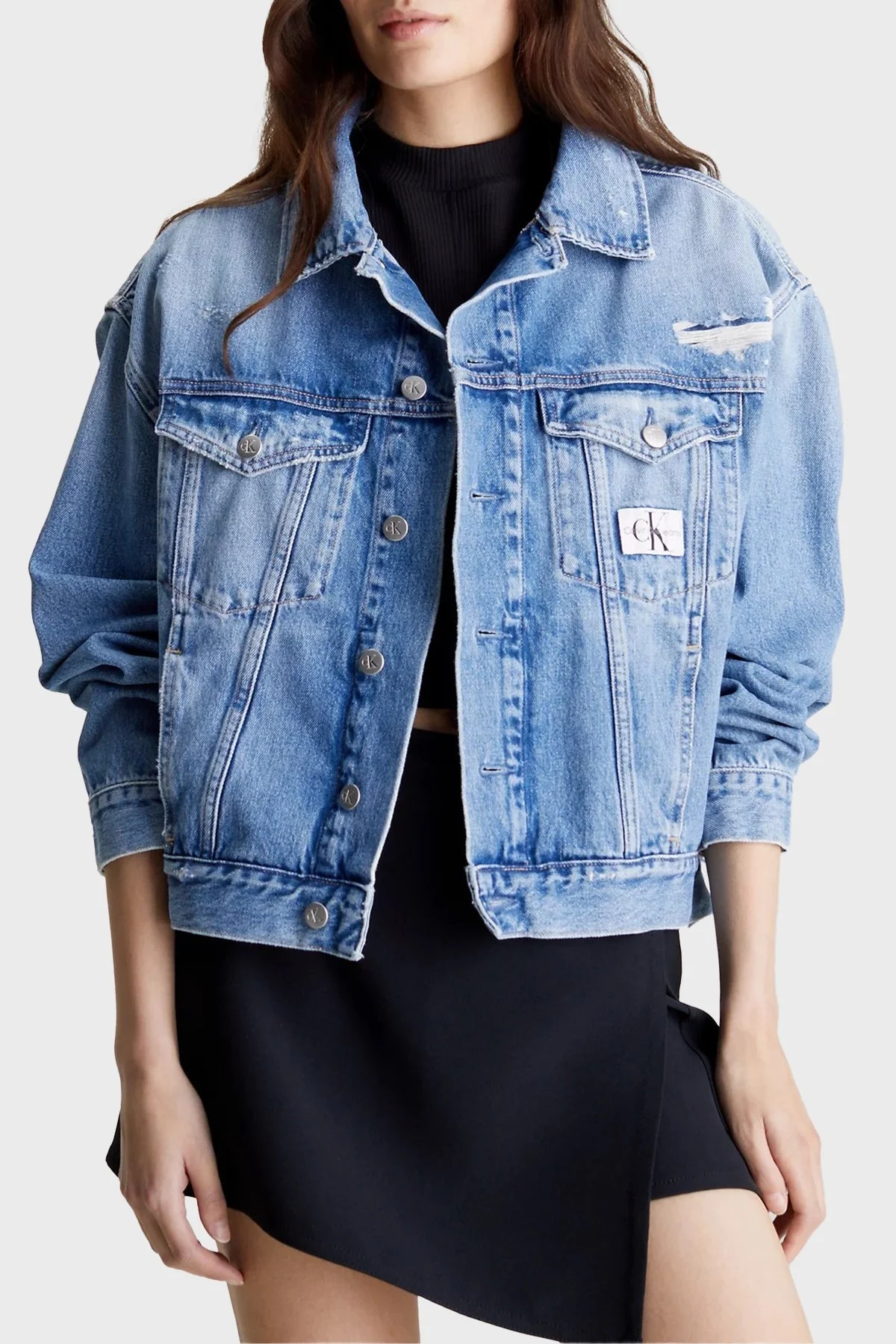 Calvin Klein Pamuklu Boxy Fit J20J2227871A4 Bayan Kot Ceket J20J222787 1A4 MAVİ - 1