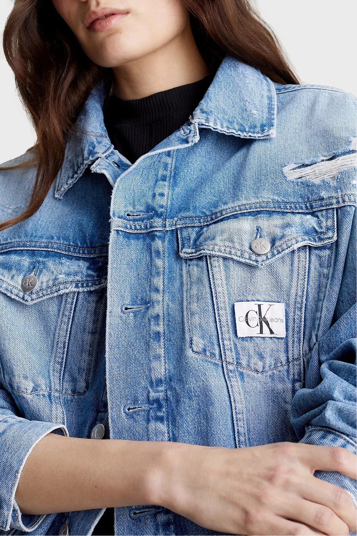 Calvin Klein Pamuklu Boxy Fit J20J2227871A4 Bayan Kot Ceket J20J222787 1A4 MAVİ - 3
