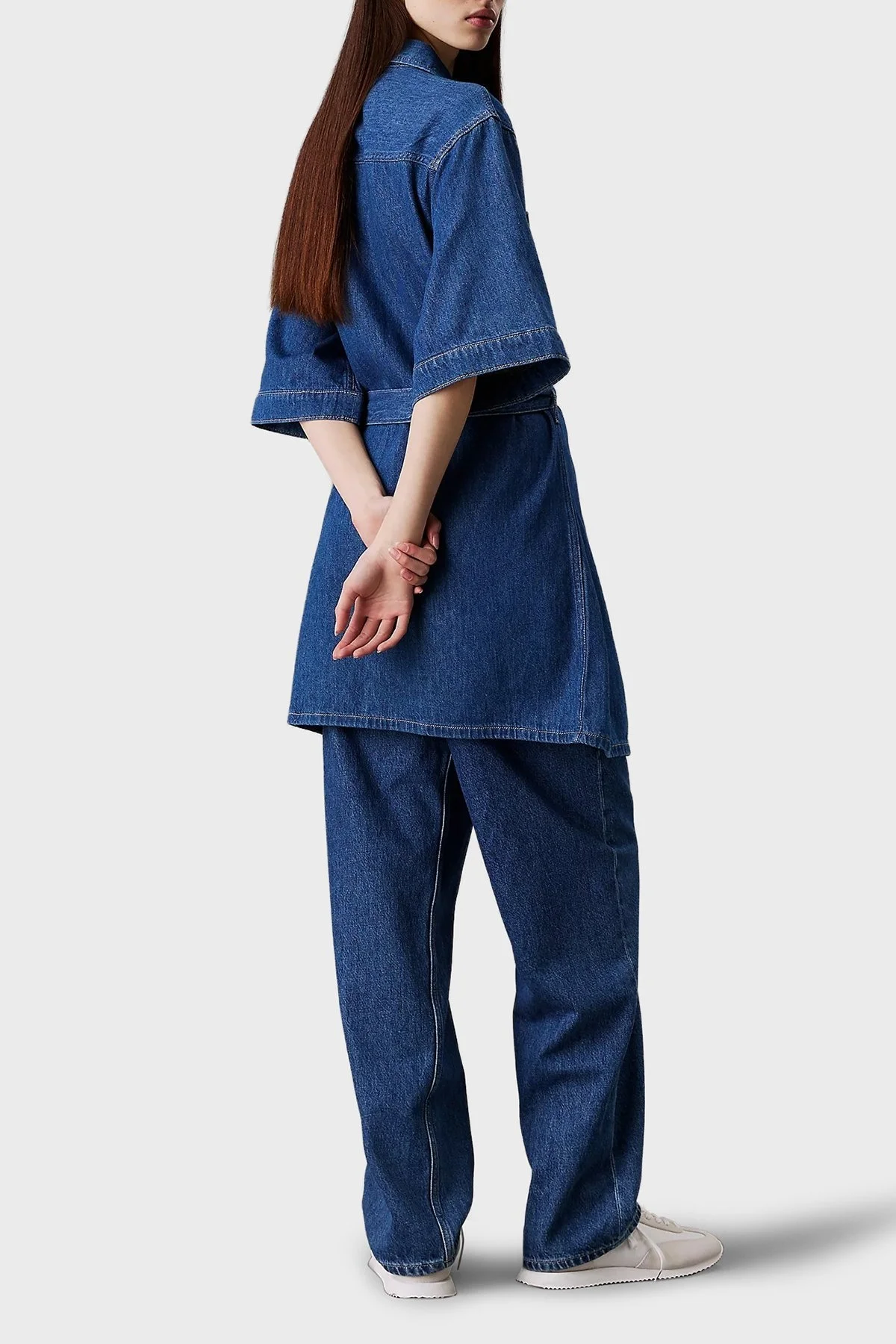 Calvin Klein Pamuklu Boxy Fit Mini Kot Gömlek J20J2251691A4 Bayan Elbise J20J225169 1A4 LACİVERT - 7