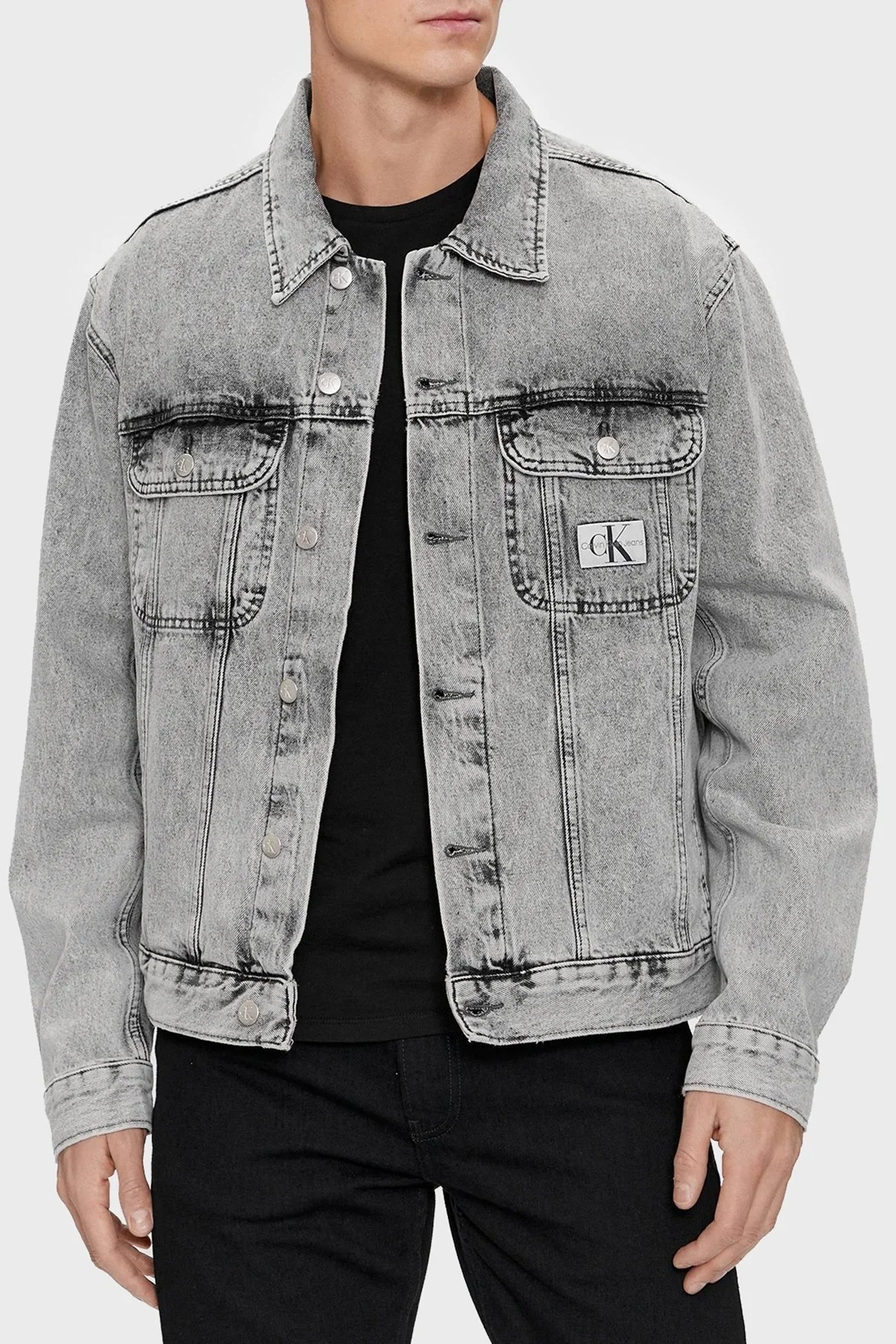 Calvin Klein Pamuklu Cepli Regular Fit J30J3245741BZ Erkek Kot Ceket J30J324574 1BZ GRİ - 1