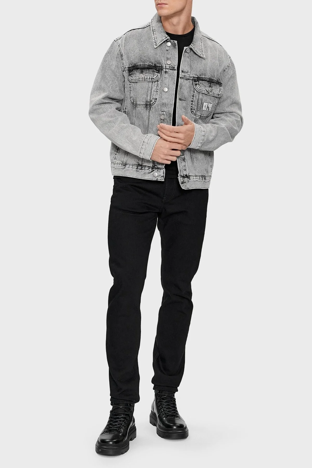 Calvin Klein Pamuklu Cepli Regular Fit J30J3245741BZ Erkek Kot Ceket J30J324574 1BZ GRİ - 2