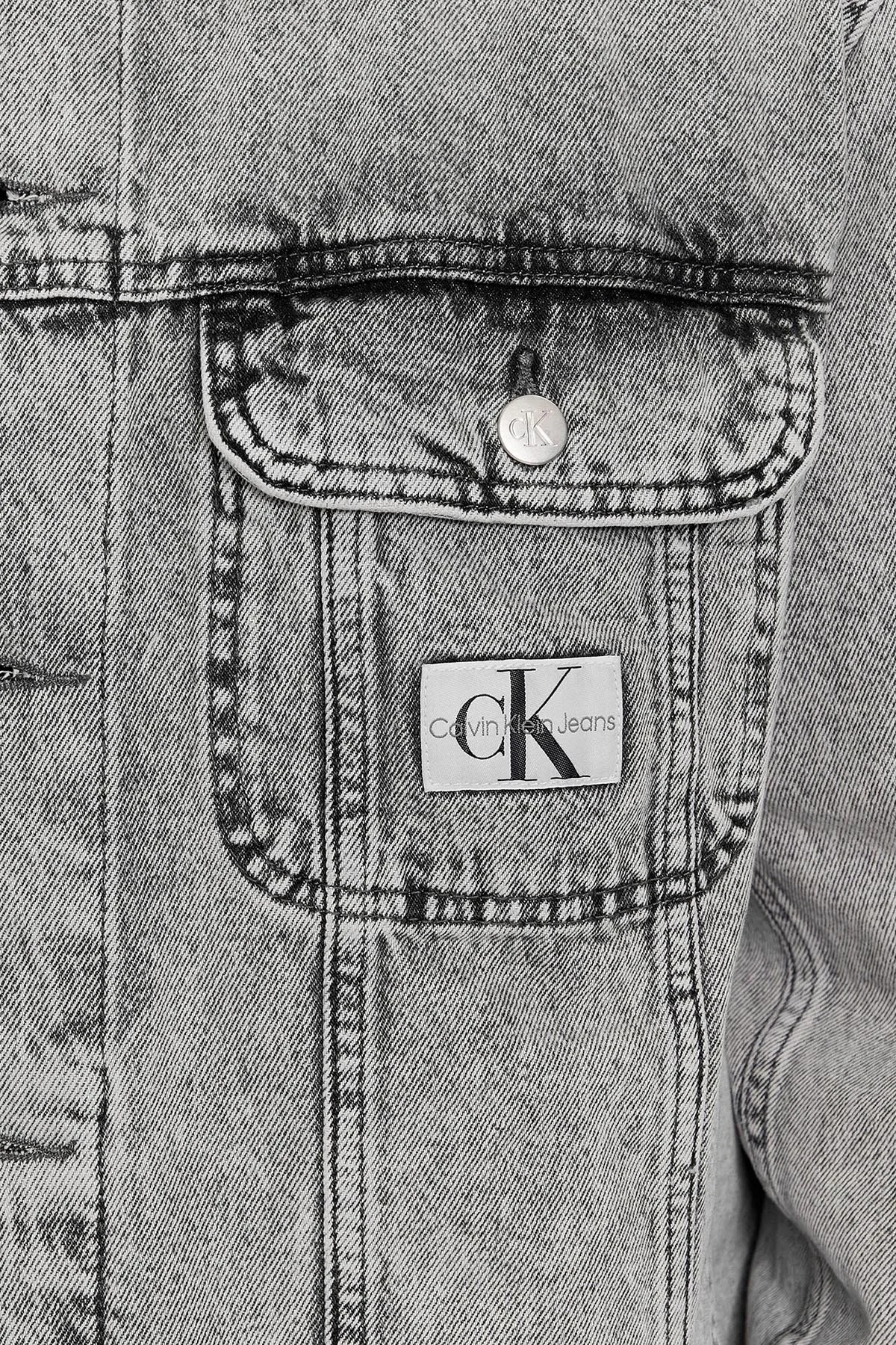 Calvin Klein Pamuklu Cepli Regular Fit J30J3245741BZ Erkek Kot Ceket J30J324574 1BZ GRİ - 5