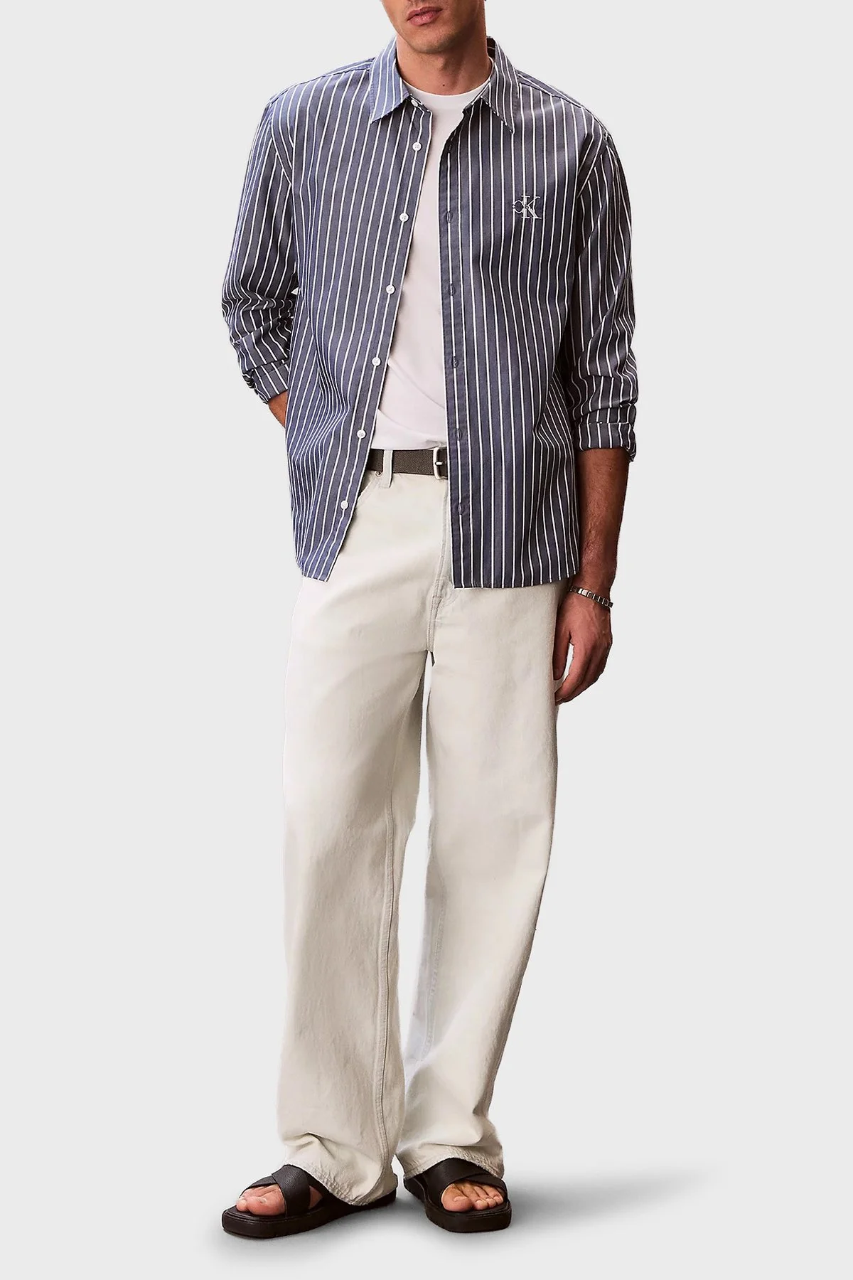 Calvin Klein Pamuklu Çizgili Relaxed Fit Uzun Kollu LV04RF106GCEC Erkek Gömlek LV04RF106G CEC LACİVERT - 2
