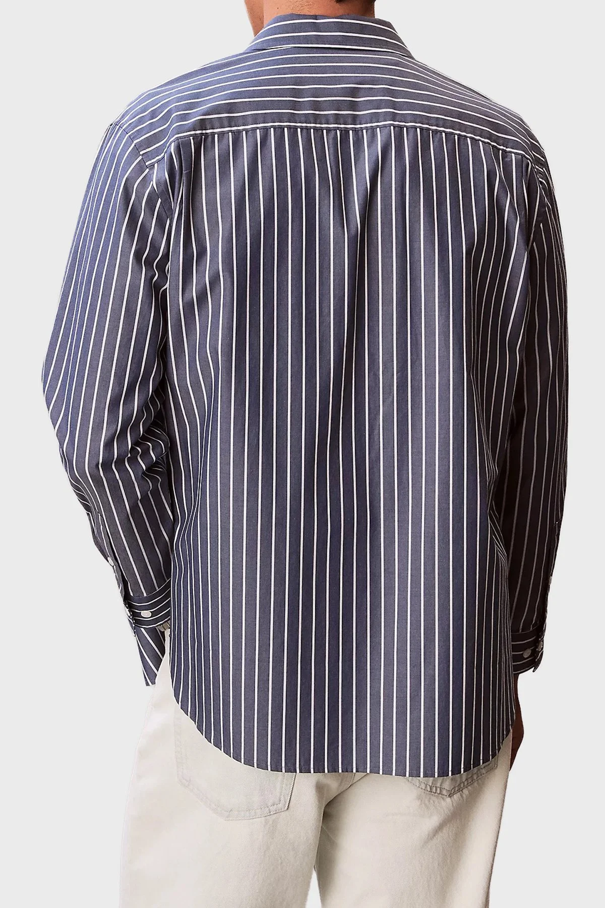 Calvin Klein Pamuklu Çizgili Relaxed Fit Uzun Kollu LV04RF106GCEC Erkek Gömlek LV04RF106G CEC LACİVERT - 3