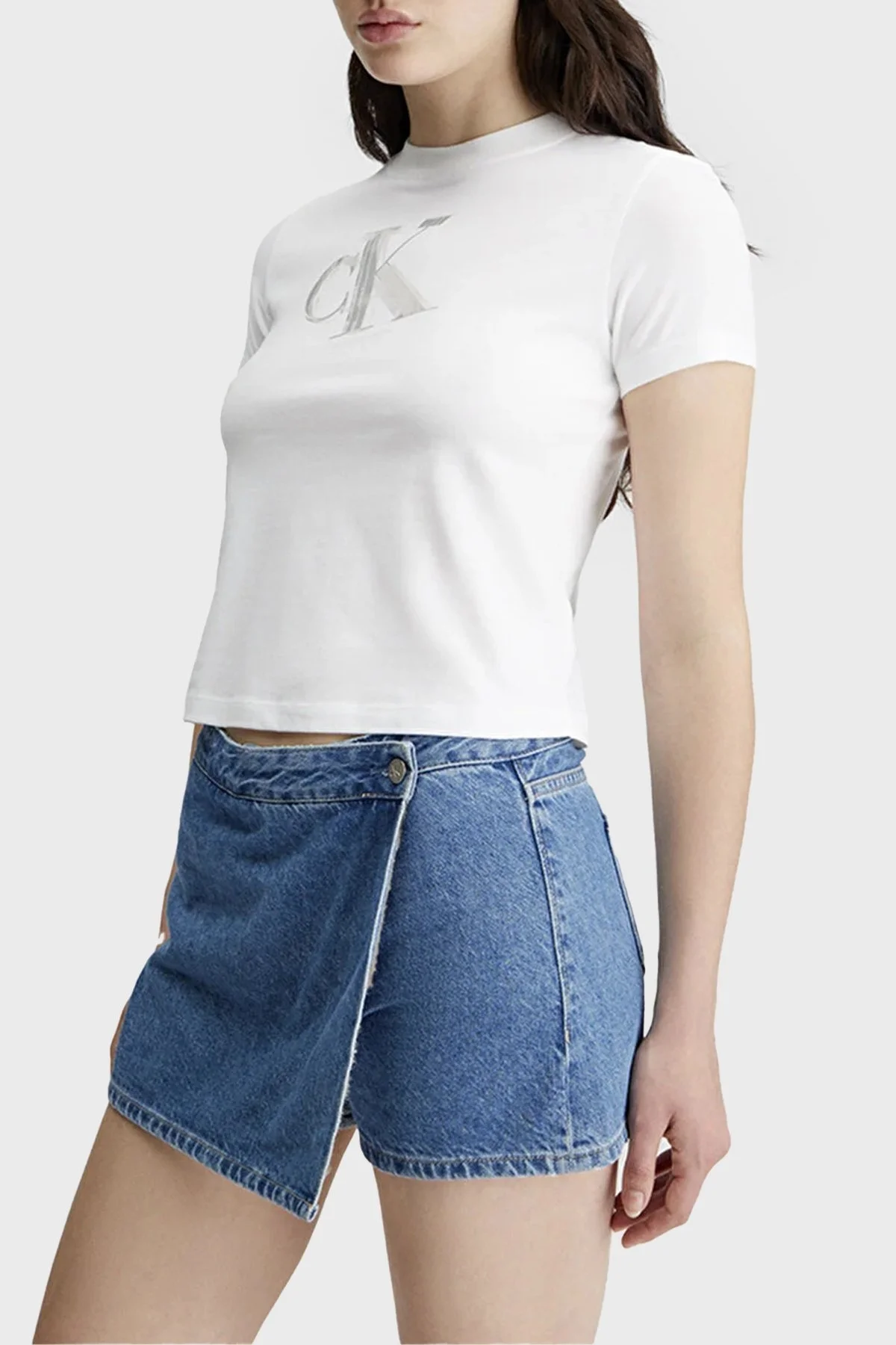 Calvin Klein Pamuklu Denim Wrap J20J2233001A4 Bayan Şort Etek J20J223300 1A4 MAVİ - 1