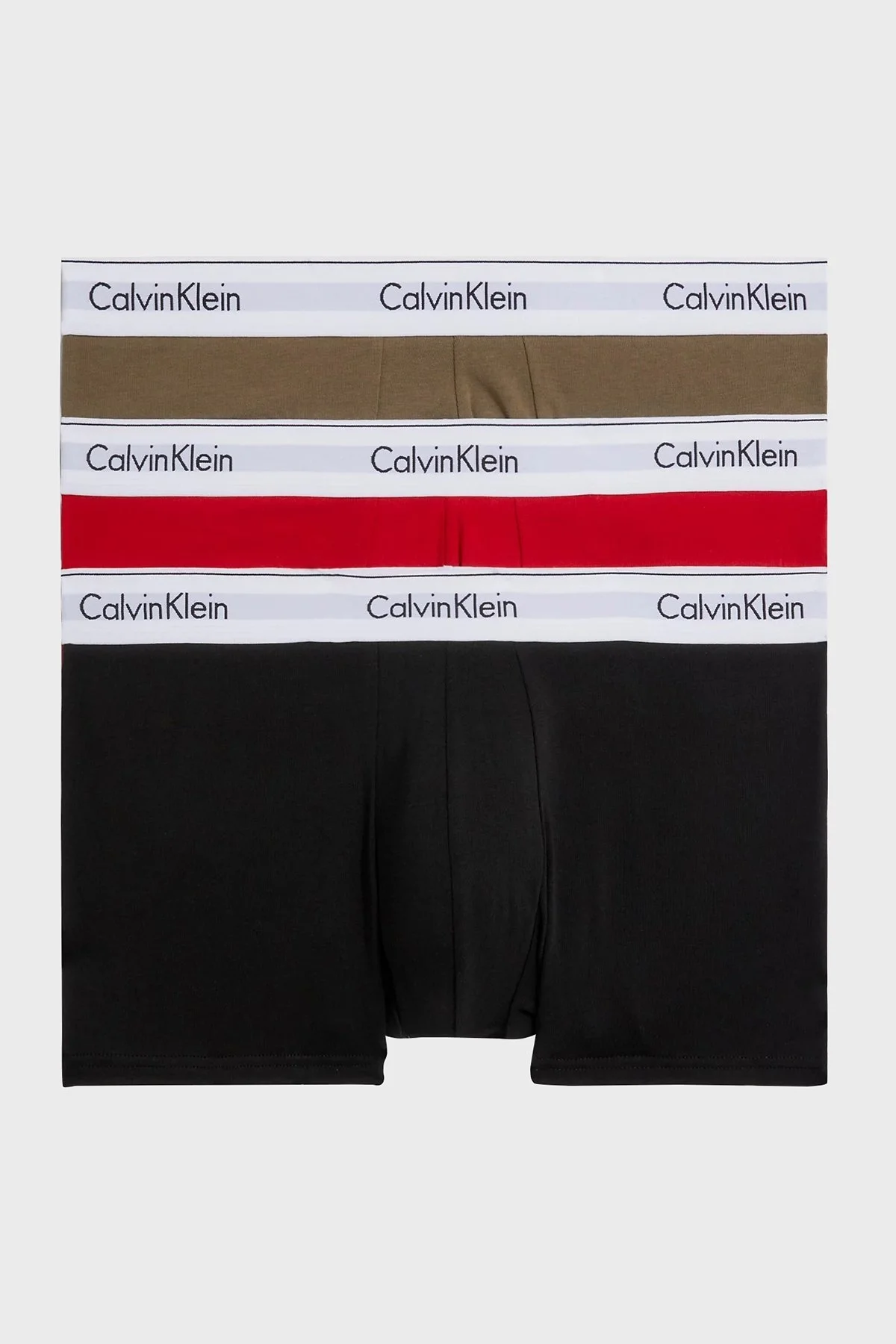 Calvin Klein Pamuklu Esnek 3 Pack 000NB2380ADYV Erkek Boxer 000NB2380A DYV Kırmızı-Olive-Siyah - 1