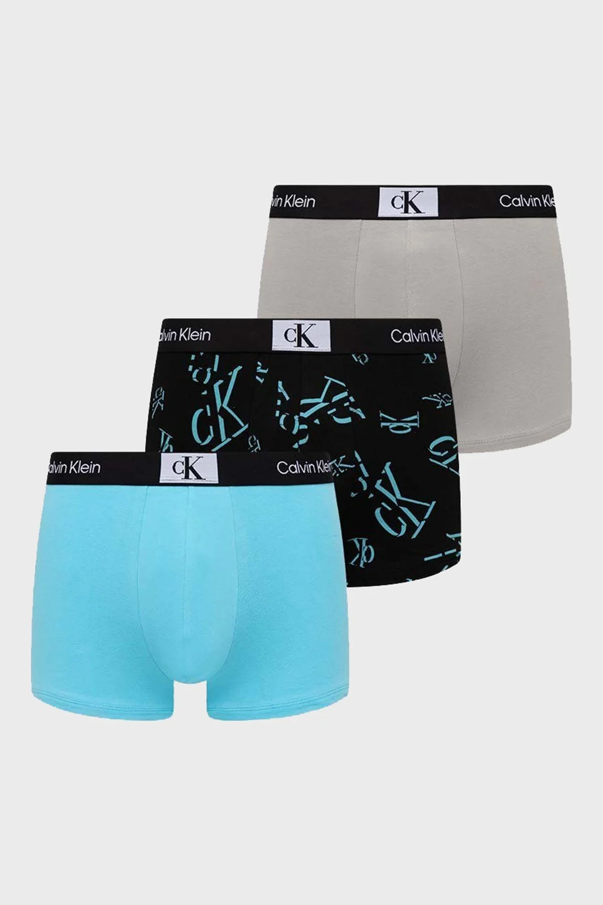 Calvin Klein Pamuklu Esnek 3 Pack 000NB3528EI0Q Erkek Boxer 000NB3528E I0Q Mavi-Siyah-Siyah Mavi - 1
