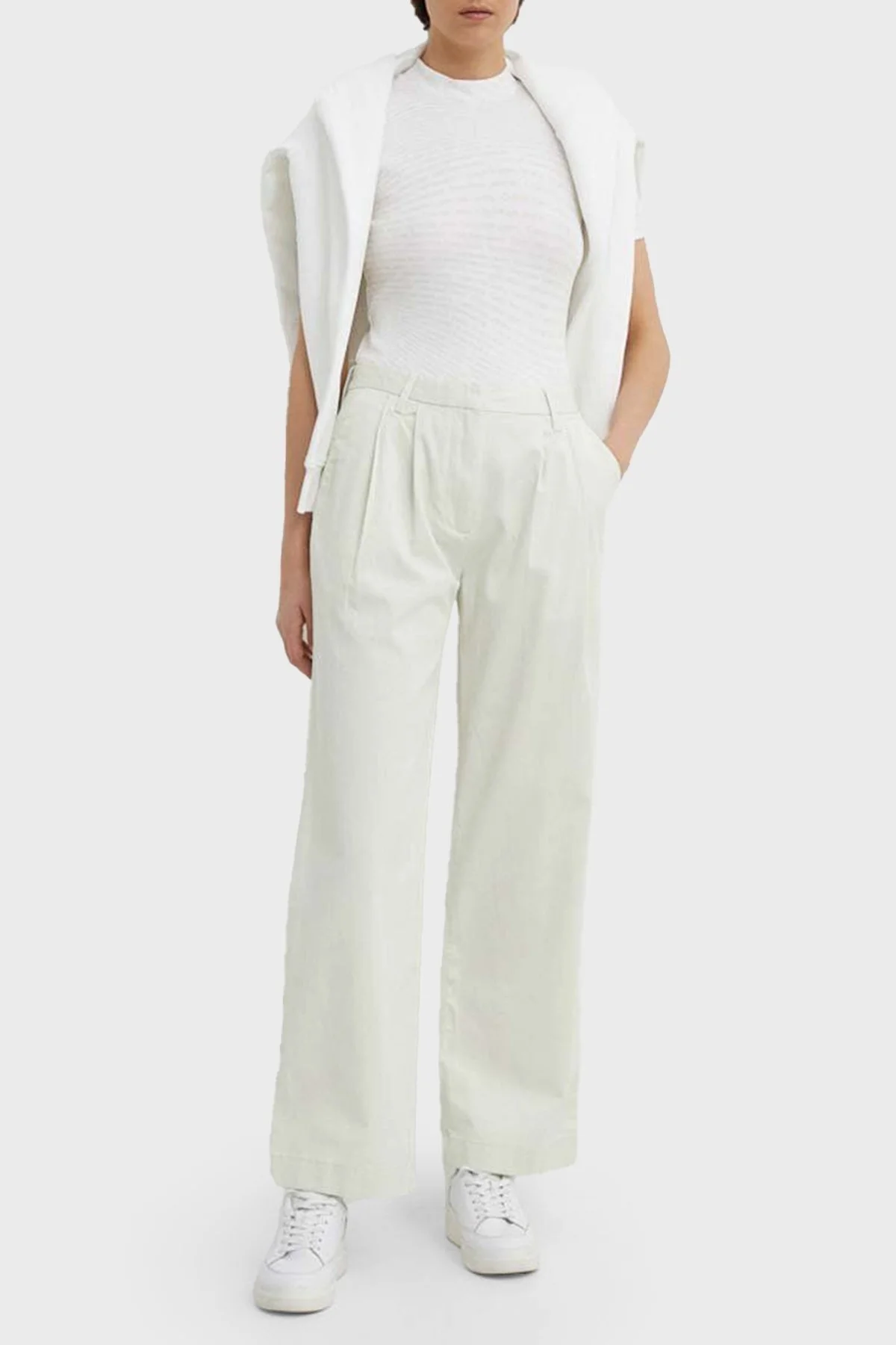 Calvin Klein Pamuklu Esnek Fitilli Kumaş Straight Fit J20J223704CGA Bayan Pantolon J20J223704 CGA BEYAZ - 2