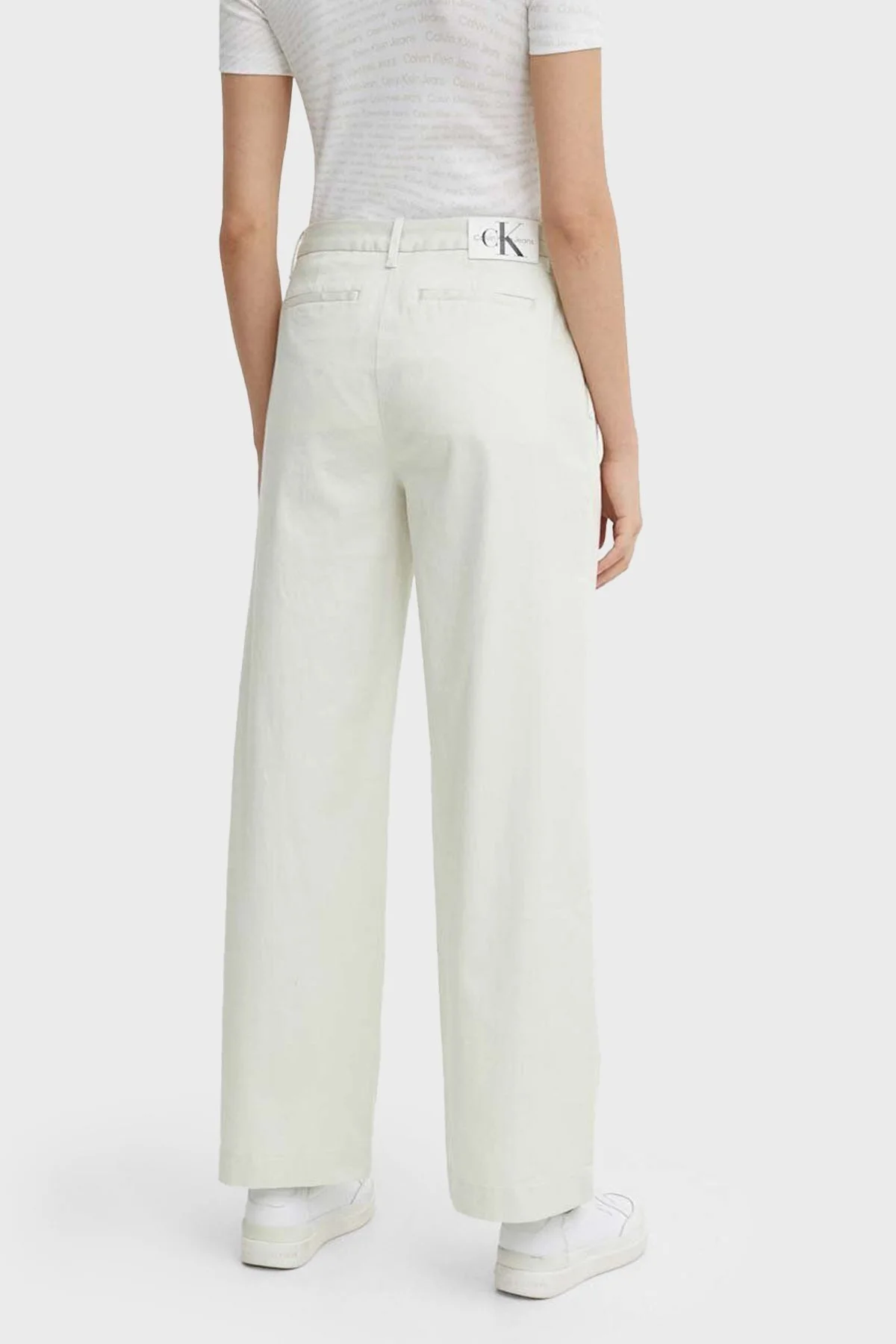 Calvin Klein Pamuklu Esnek Fitilli Kumaş Straight Fit J20J223704CGA Bayan Pantolon J20J223704 CGA BEYAZ - 3