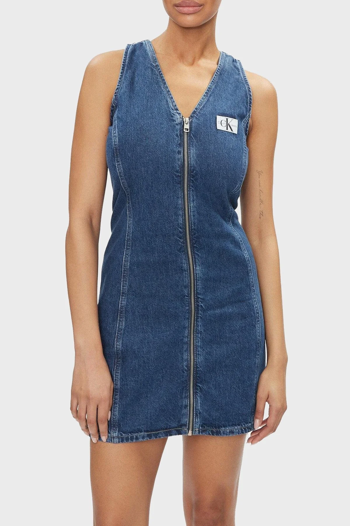 Calvin Klein Pamuklu Fitted Mini Denim J20J2234311A4 Bayan Elbise J20J223431 1A4 KOYU MAVİ - 5