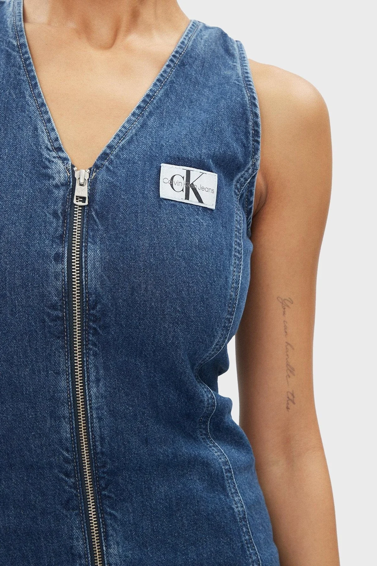 Calvin Klein Pamuklu Fitted Mini Denim J20J2234311A4 Bayan Elbise J20J223431 1A4 KOYU MAVİ - 8