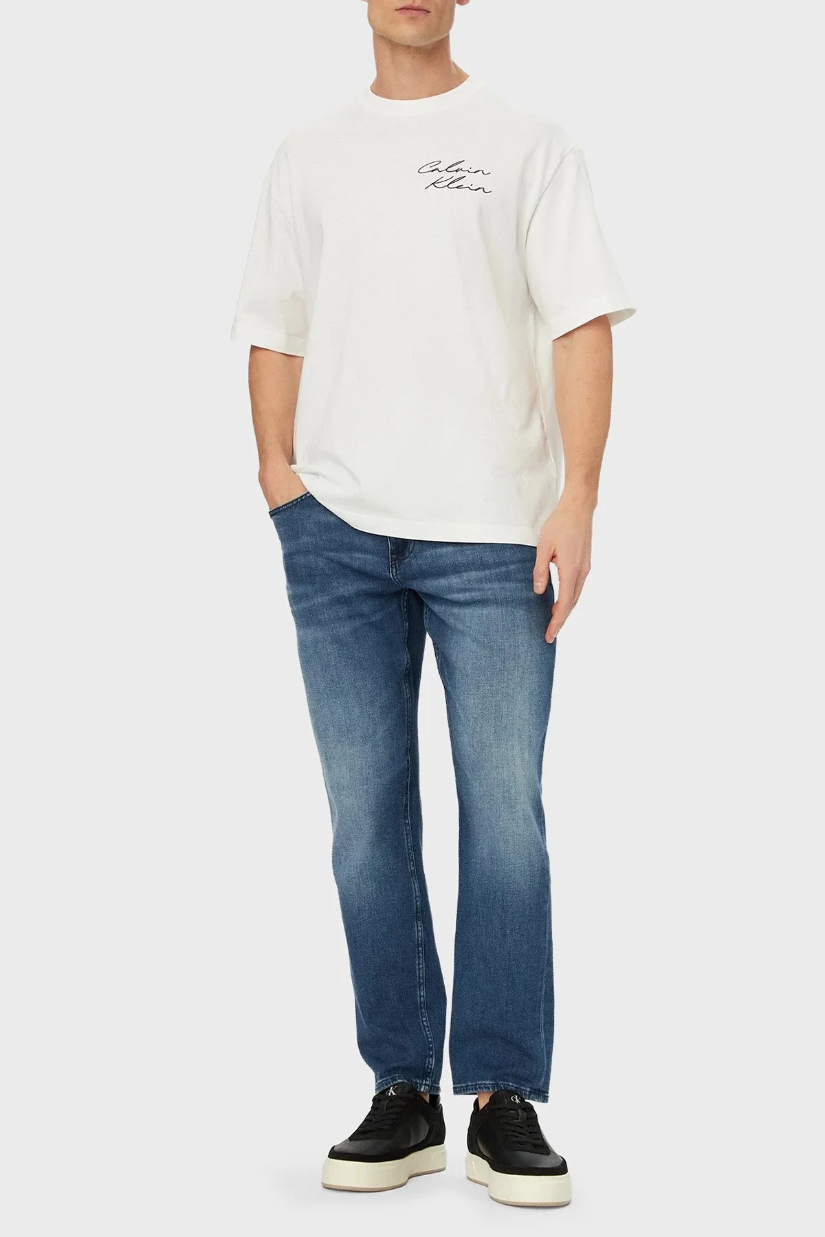 Calvin Klein Pamuklu Grafik Baskılı Regular Fit LV04RE828GYAF Erkek T Shirt LV04RE828G YAF BEYAZ - 2