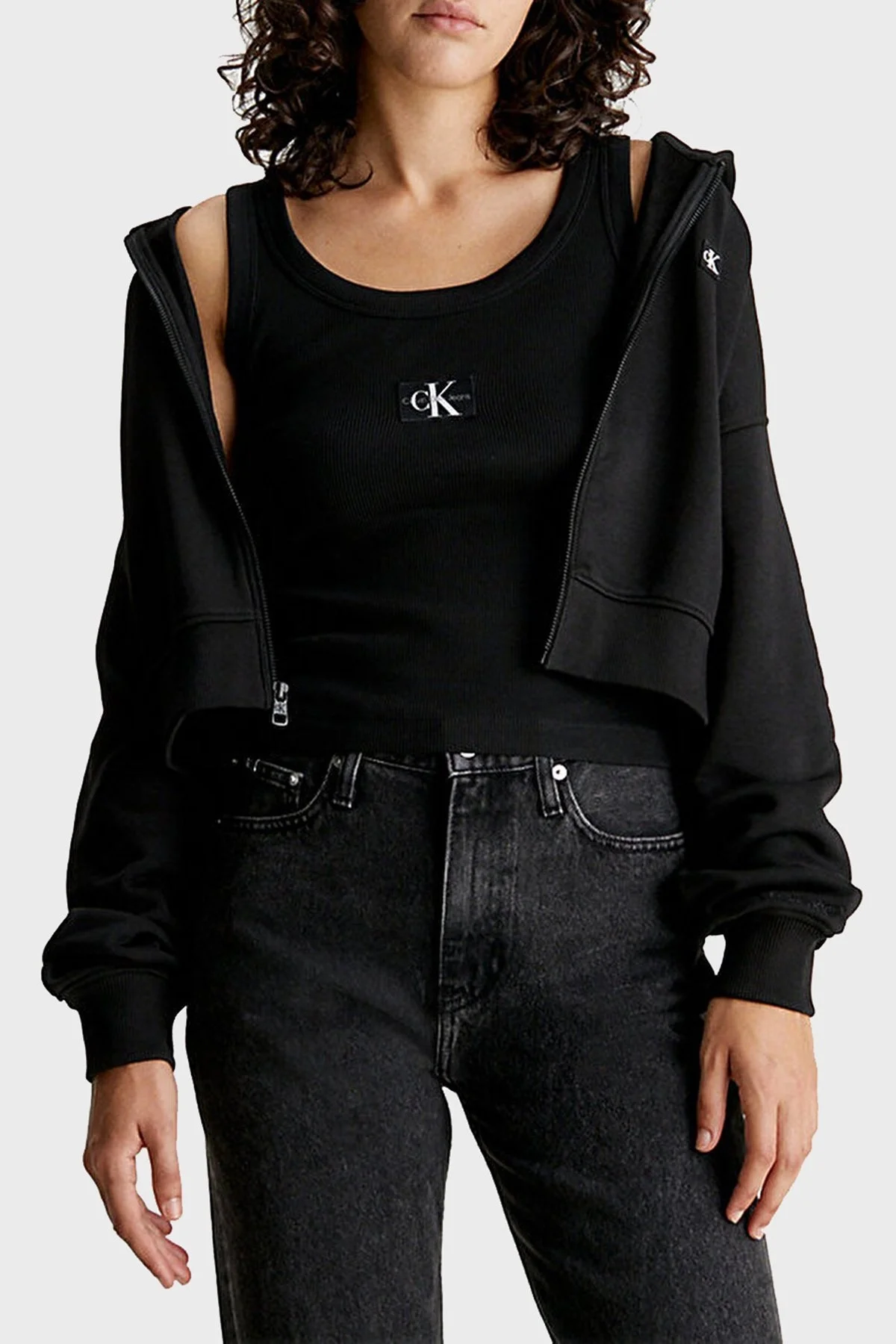 Calvin Klein Pamuklu Kapüşonlu Relaxed Fit Crop J20J222885BEH Bayan Sweat J20J222885 BEH SİYAH - 1