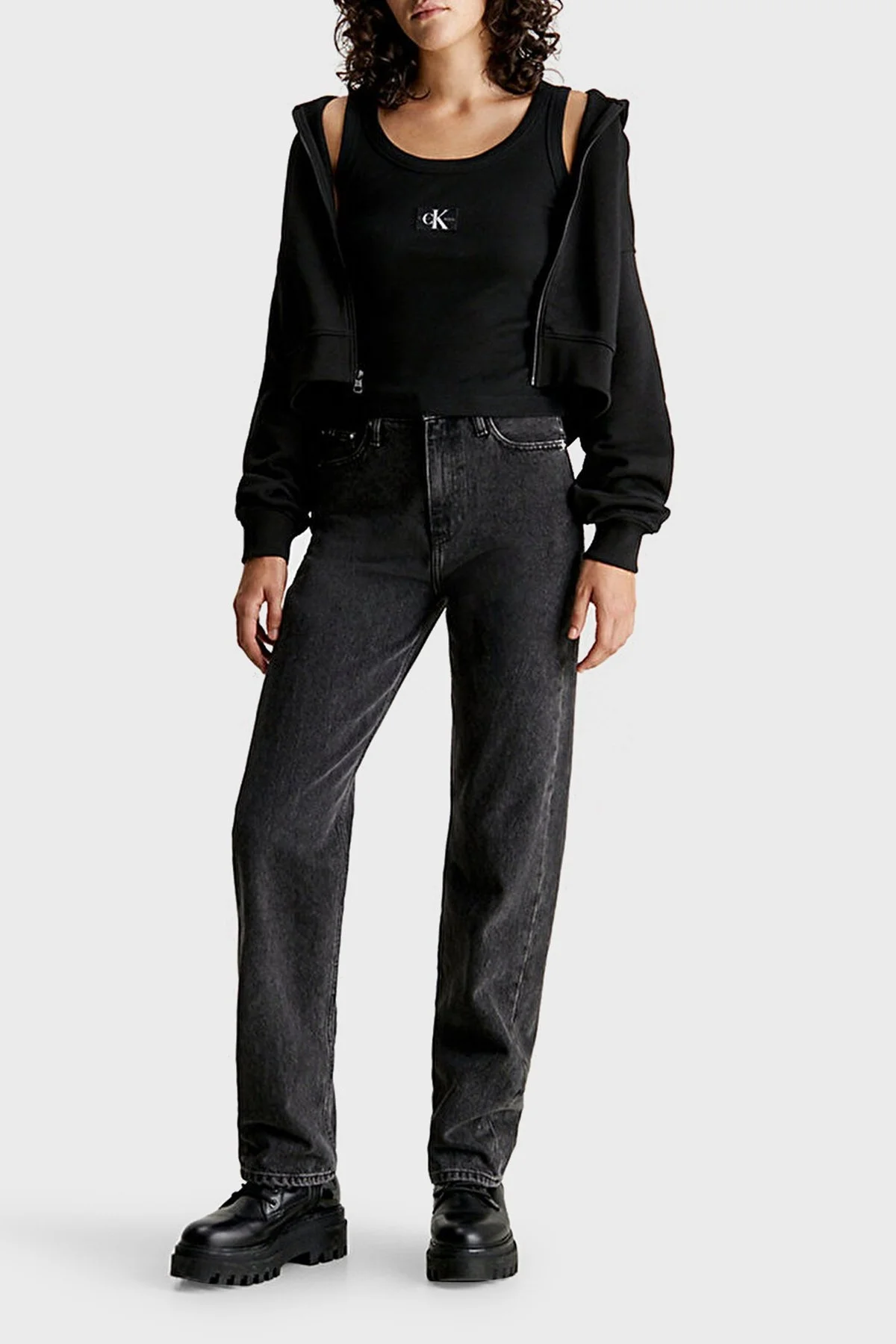 Calvin Klein Pamuklu Kapüşonlu Relaxed Fit Crop J20J222885BEH Bayan Sweat J20J222885 BEH SİYAH - 3