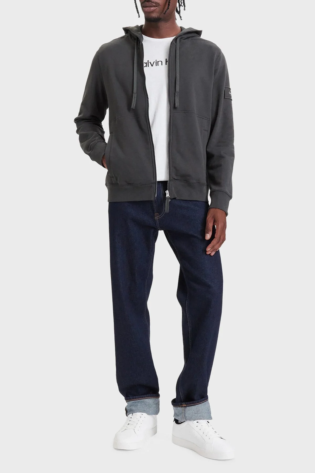 Calvin Klein Pamuklu Kapüşonlu Fermuarlı LV04RJ202G8MN Erkek Sweat LV04RJ202G 8MN Antrasit - 2