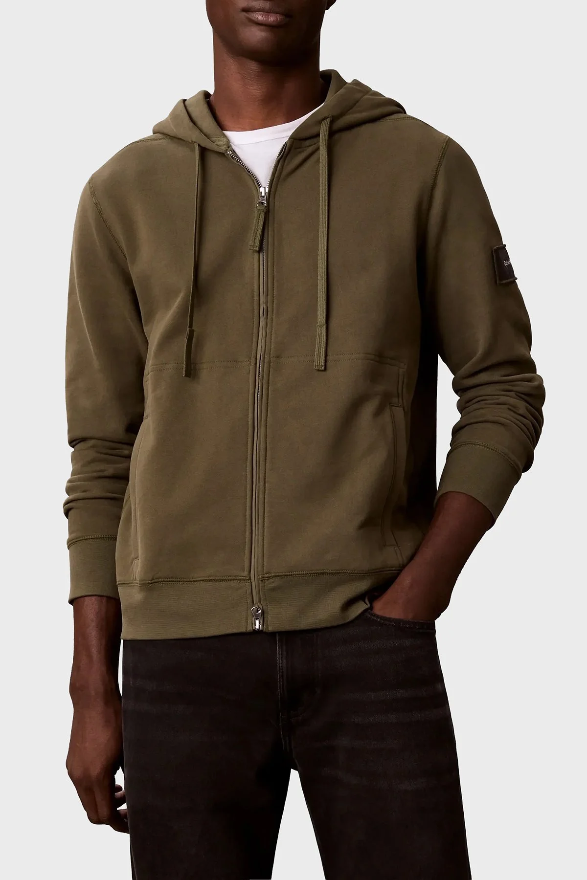 Calvin Klein Pamuklu Kapüşonlu Fermuarlı LV04RJ202GLI1 Erkek Sweat LV04RJ202G LI1 Haki - 1