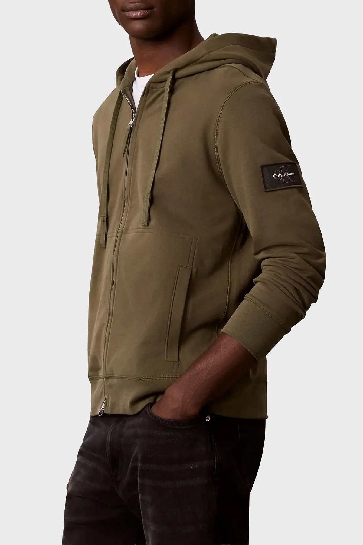 Calvin Klein Pamuklu Kapüşonlu Fermuarlı LV04RJ202GLI1 Erkek Sweat LV04RJ202G LI1 Haki - 4