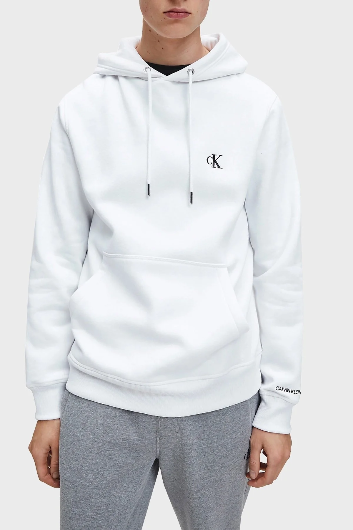 Calvin Klein Pamuklu Kapüşonlu Kanguru Cepli Regular Fit Erkek Sweat J30J315713 YAF BEYAZ - 1