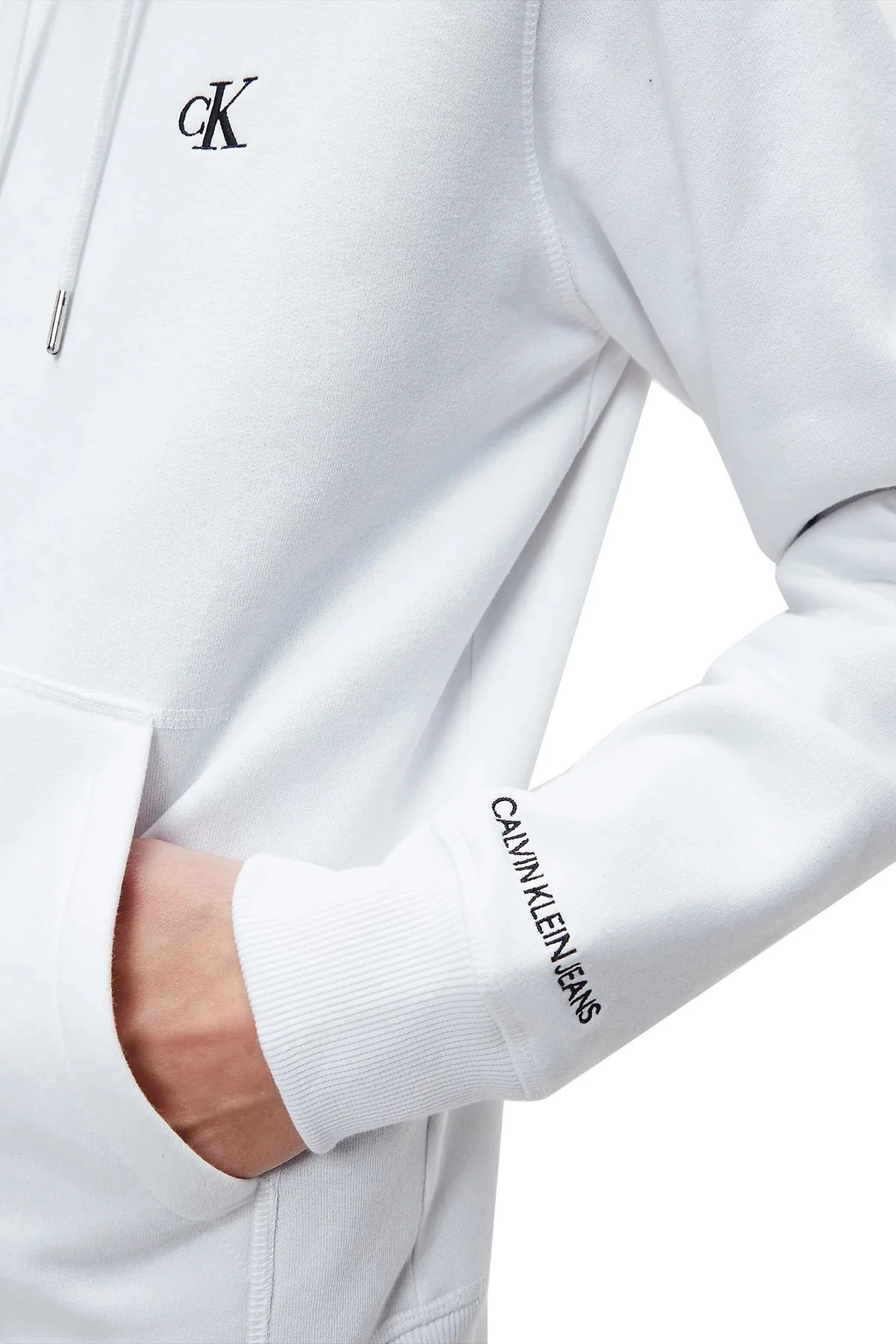 Calvin Klein Pamuklu Kapüşonlu Kanguru Cepli Regular Fit Erkek Sweat J30J315713 YAF BEYAZ - 4
