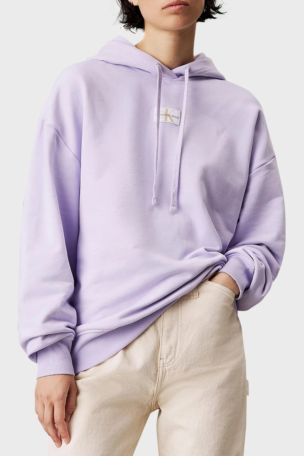 Calvin Klein Pamuklu Kapüşonlu Oversize J20J224063VFR Bayan Sweat J20J224063 VFR LİLA - 1